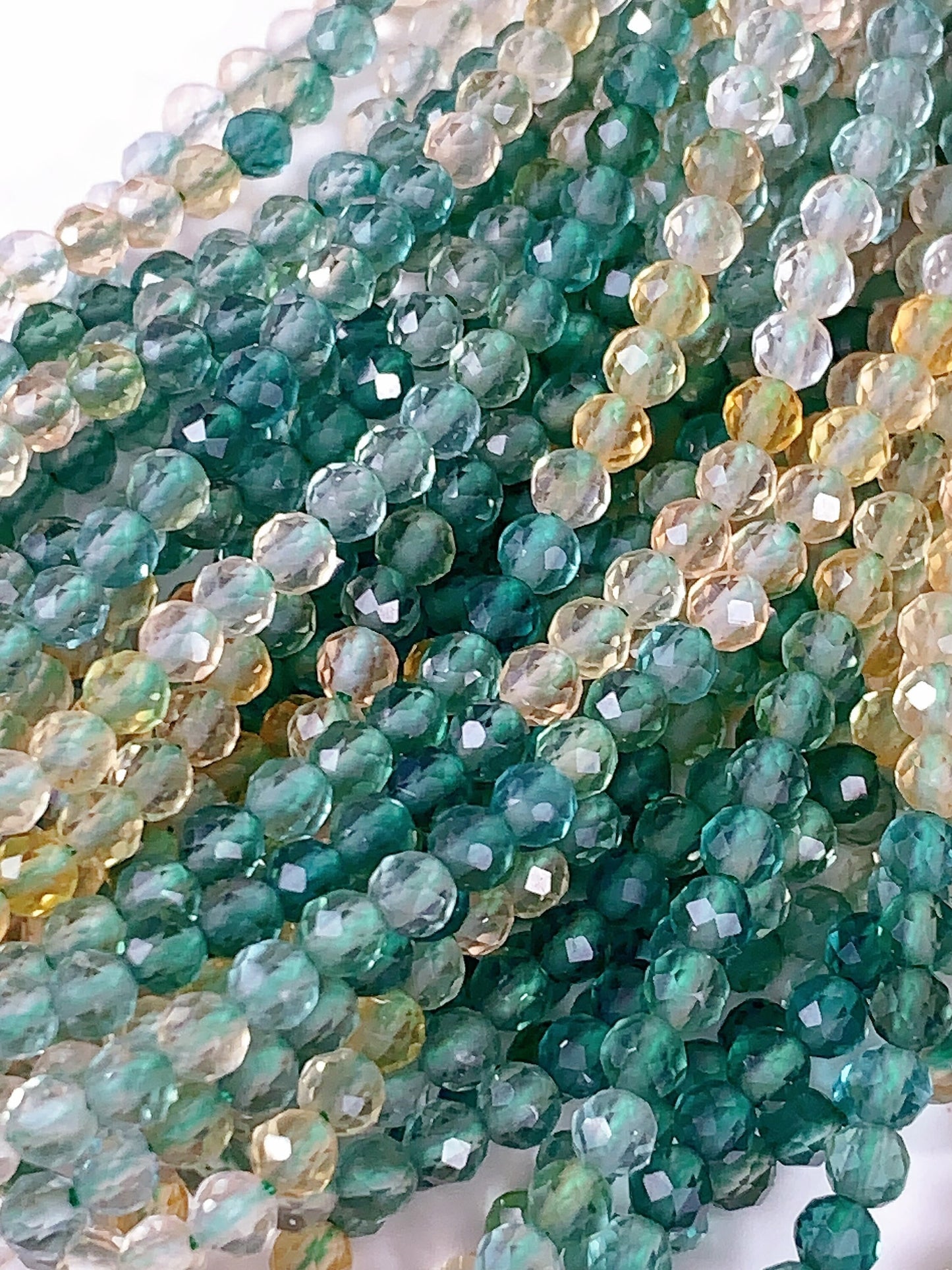 AAA Yellow Citrine Green Apatite Faceted Round Beads: 2-4mm, 15.5" Strand