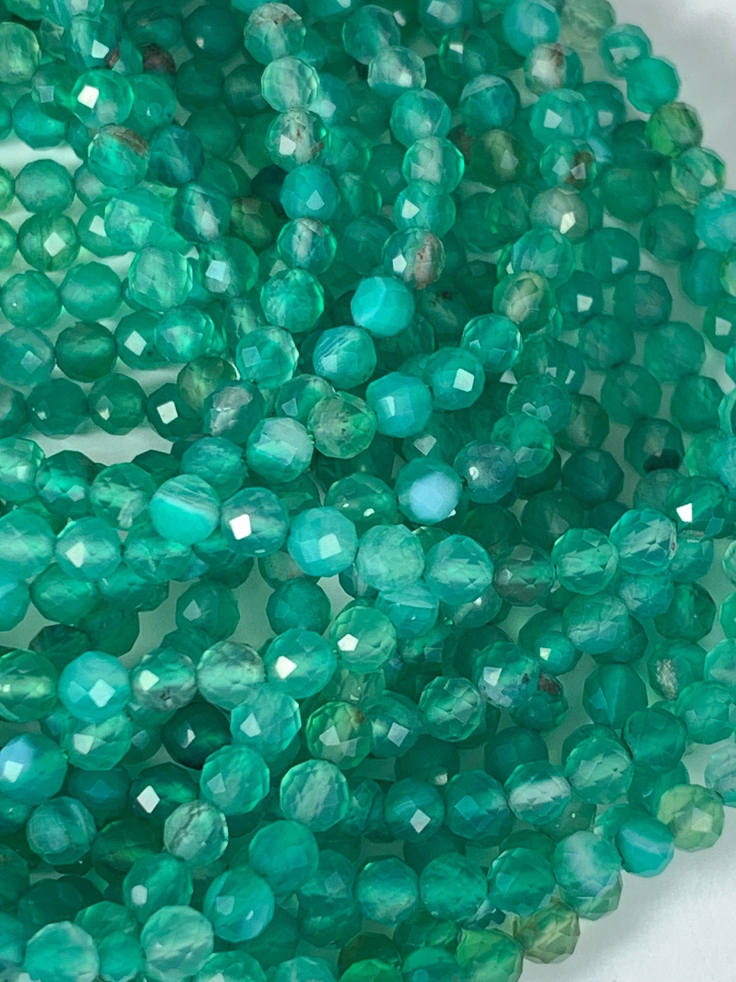 Natural Dyed Green Agate Faceted Round Beads 15.5" Strand 2mm 3mm 4mm
