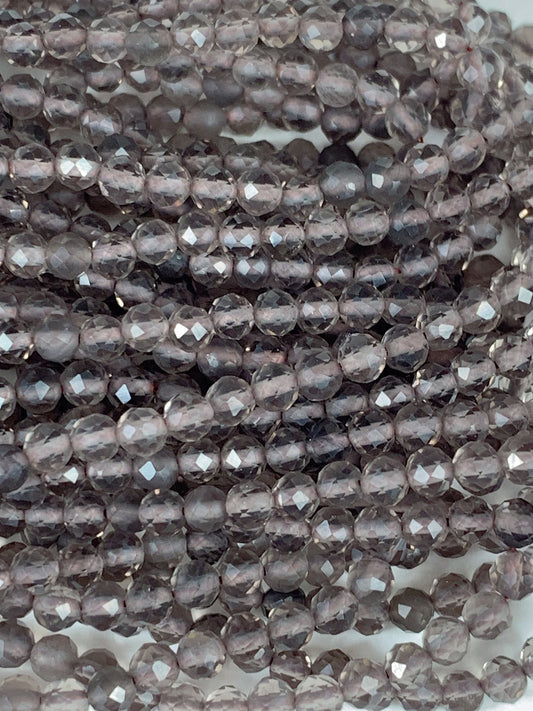 AAA Smoky Ice Obsidian Faceted Round Beads: Natural Gemstone Strand