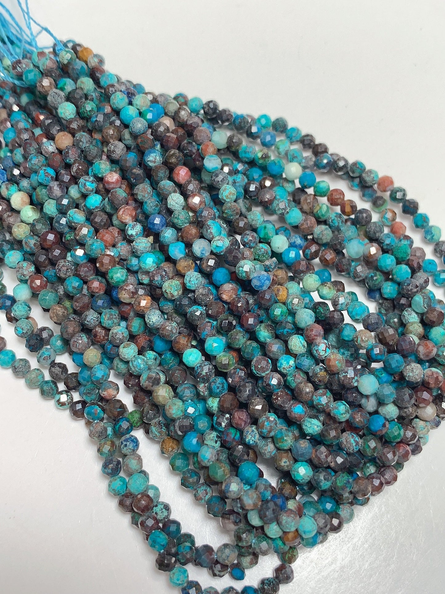Faceted Chrysocolla Azurite Beads: Natural Phoenix Brown Blue Gemstone, 15.5" Strand