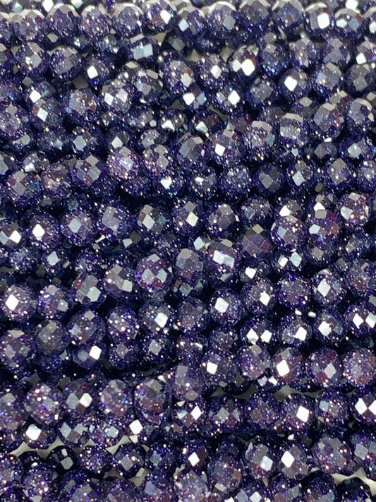 AAA+ Blue Sandstone Faceted Round Beads: 2mm 3mm 4mm, 15.5" Strand