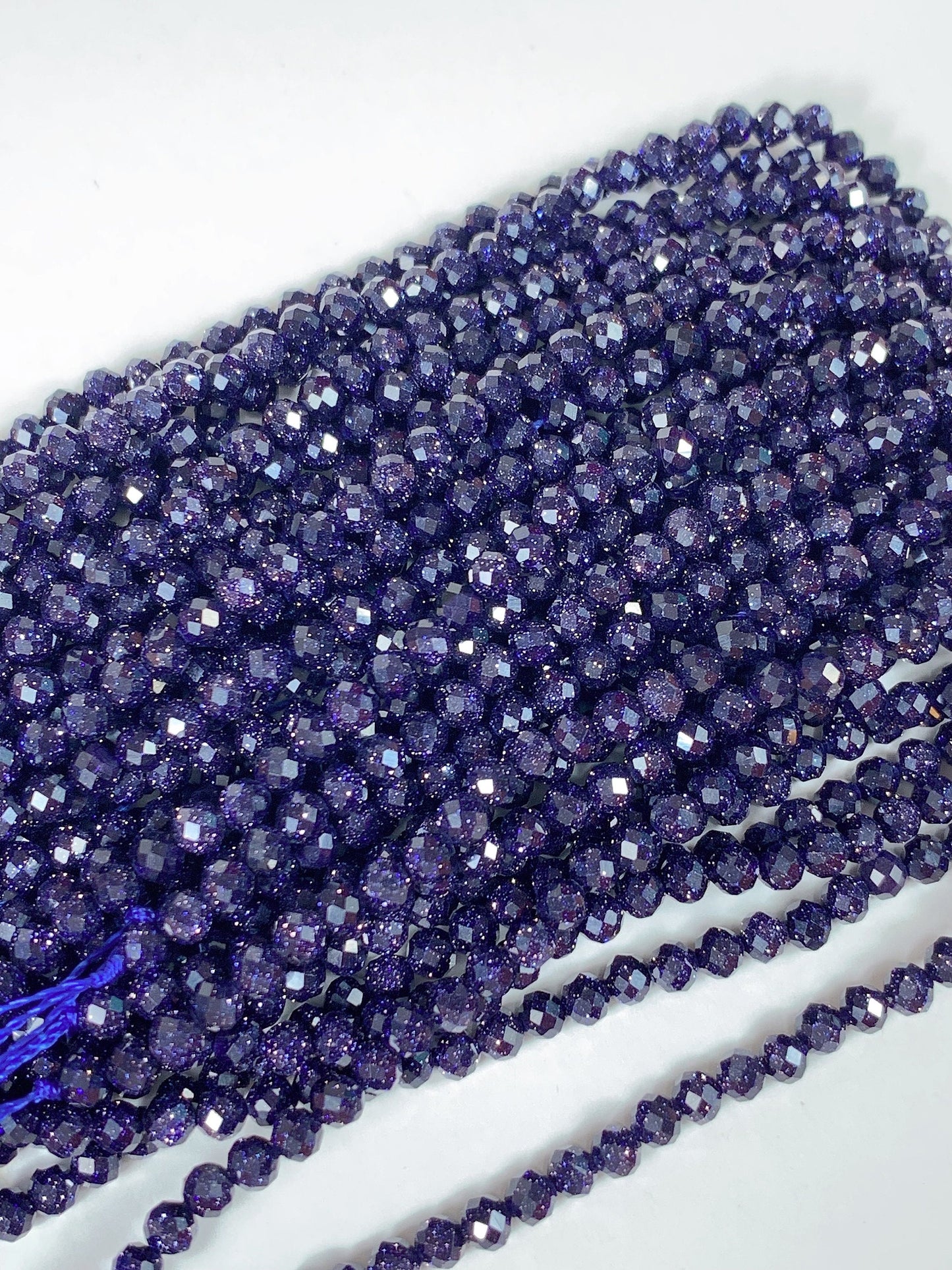 AAA+ Blue Sandstone Faceted Round Beads: 2mm 3mm 4mm, 15.5" Strand