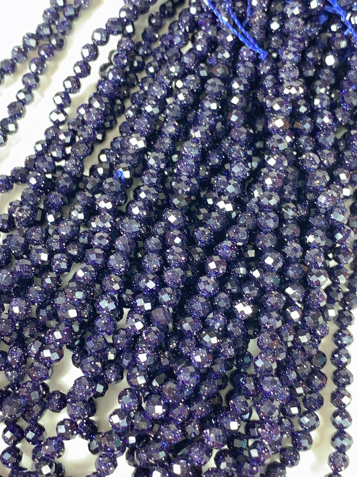 AAA+ Blue Sandstone Faceted Round Beads: 2mm 3mm 4mm, 15.5" Strand
