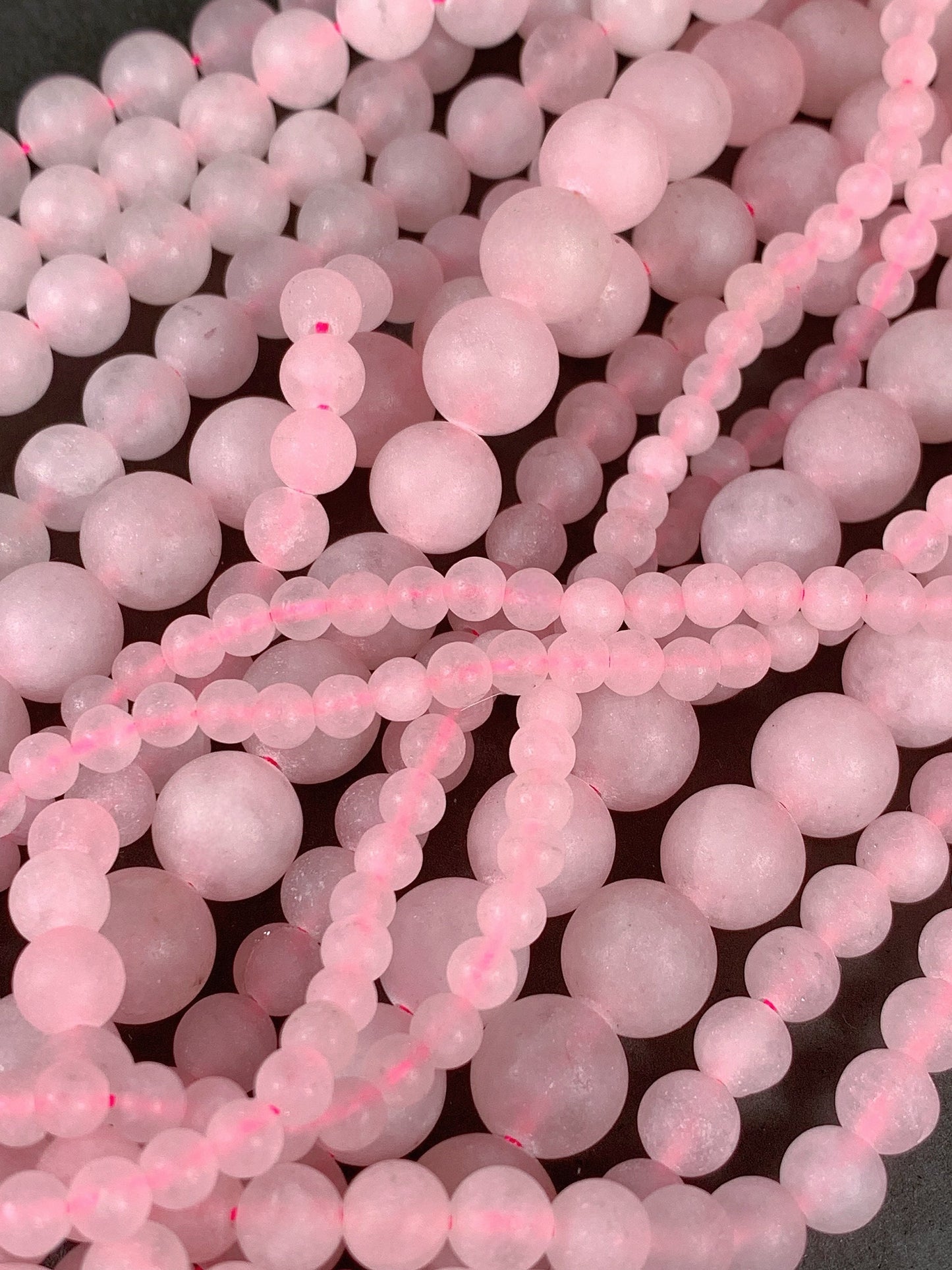 Natural Pink Rose Quartz Matte Round Beads - 15.5" Strand