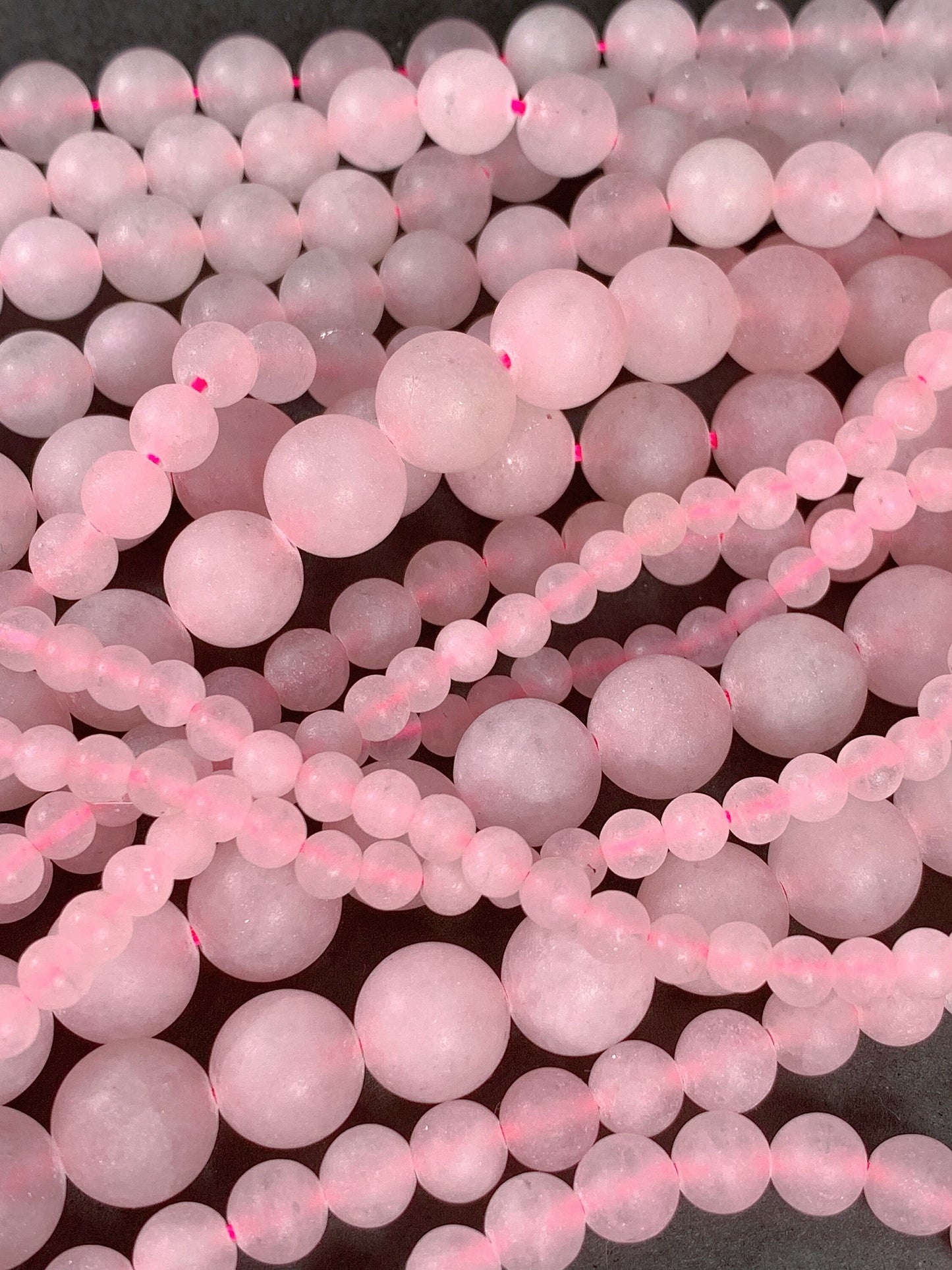 Natural Pink Rose Quartz Matte Round Beads - 15.5" Strand