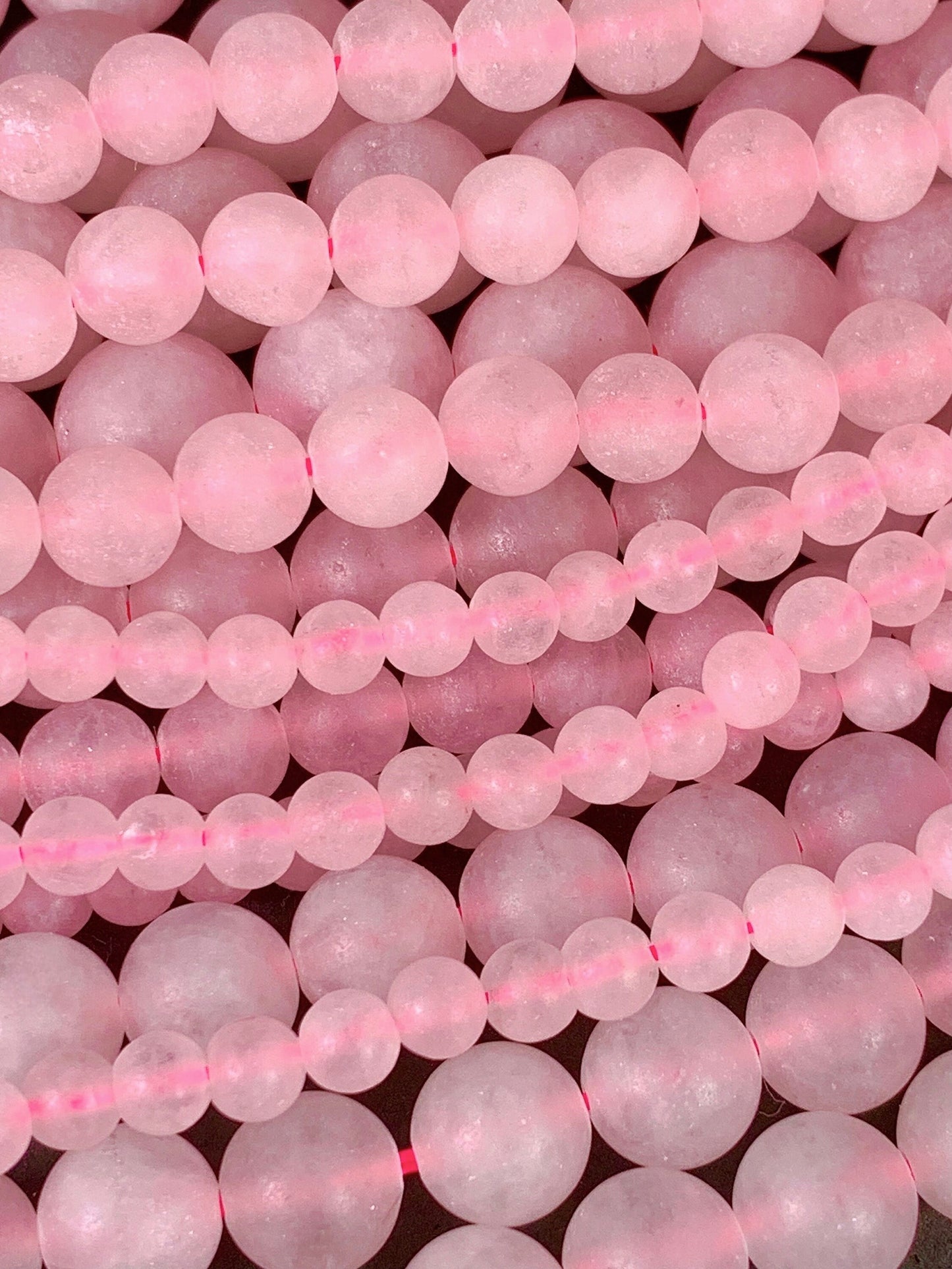 Natural Pink Rose Quartz Matte Round Beads - 15.5" Strand