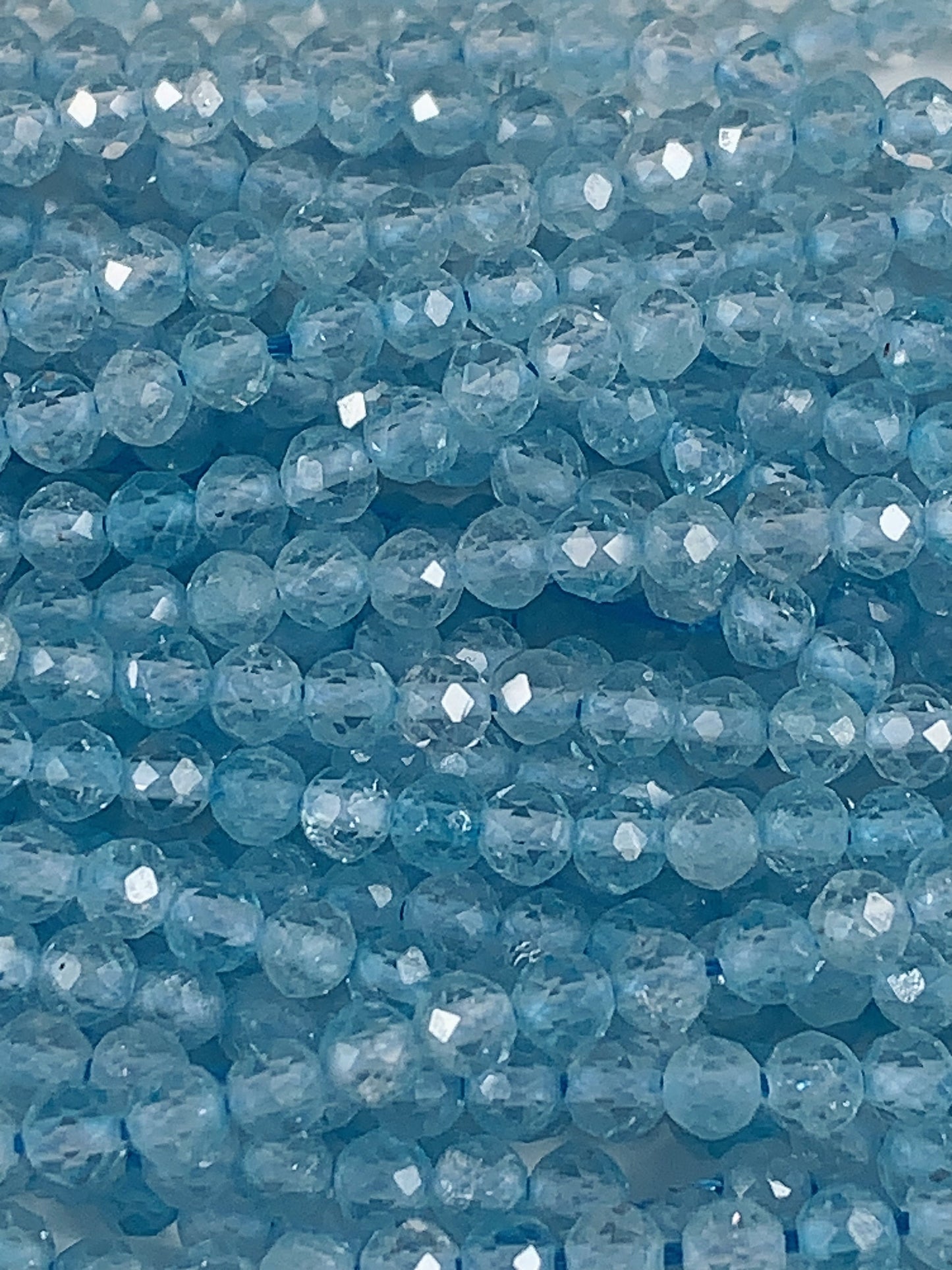 AAA+ Sky Blue Topaz Faceted Round Beads 15.5" Strand 2mm 3mm 4mm