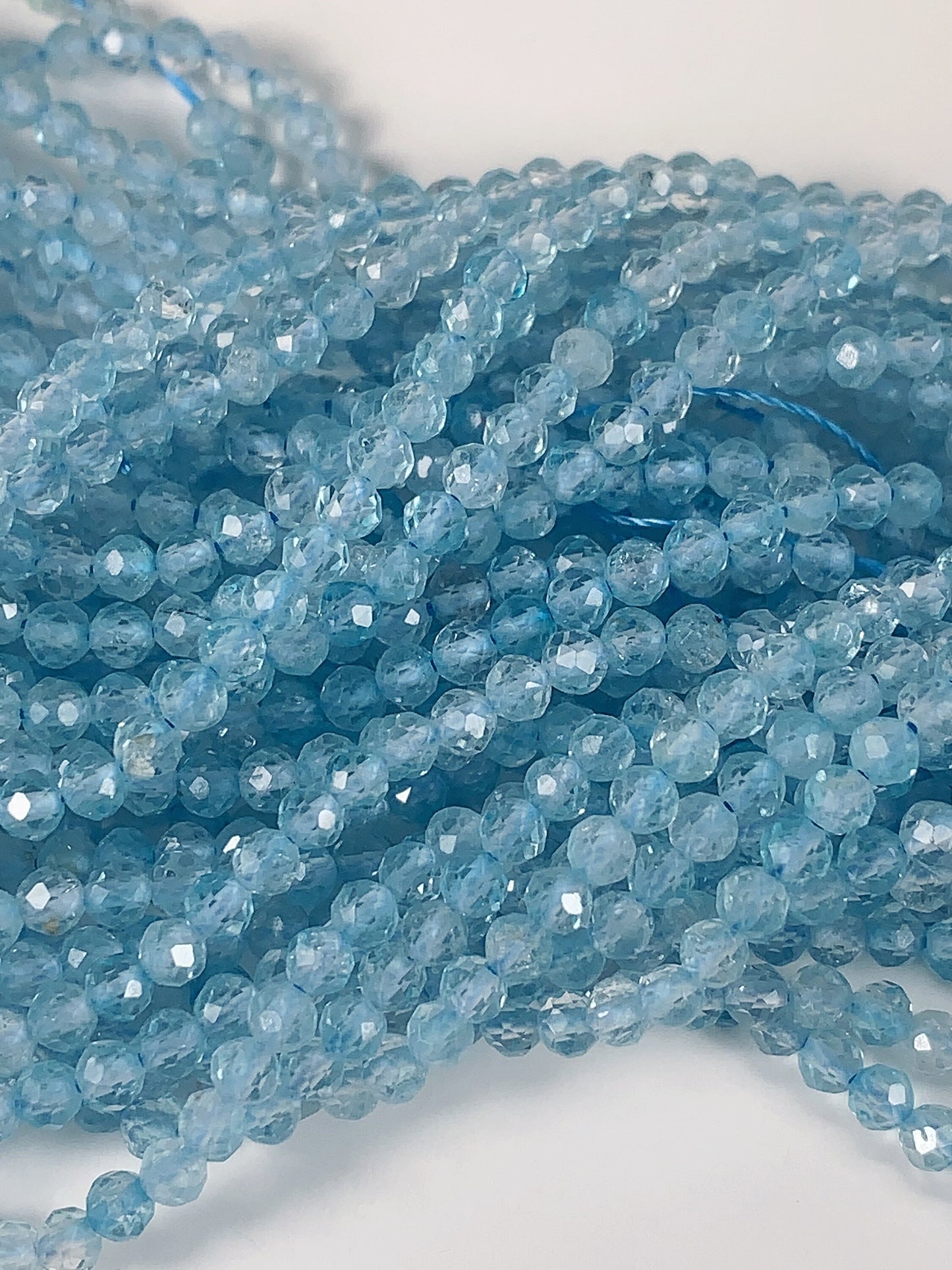 AAA+ Sky Blue Topaz Faceted Round Beads 15.5" Strand 2mm 3mm 4mm