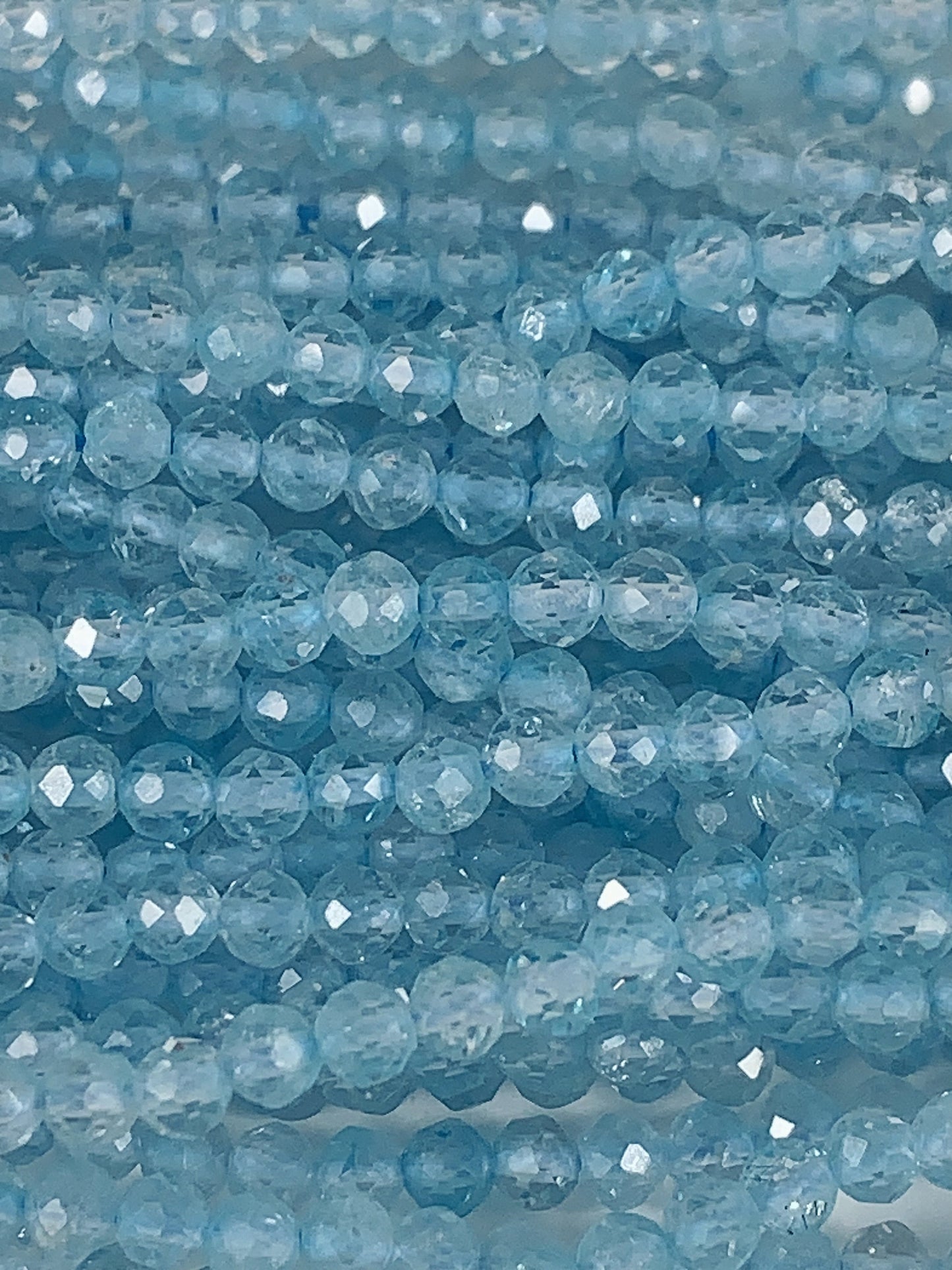 AAA+ Sky Blue Topaz Faceted Round Beads 15.5" Strand 2mm 3mm 4mm
