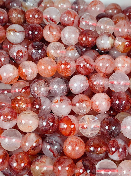 Natural Red Hematoid Quartz Beads: Smooth Round Gemstone Strand