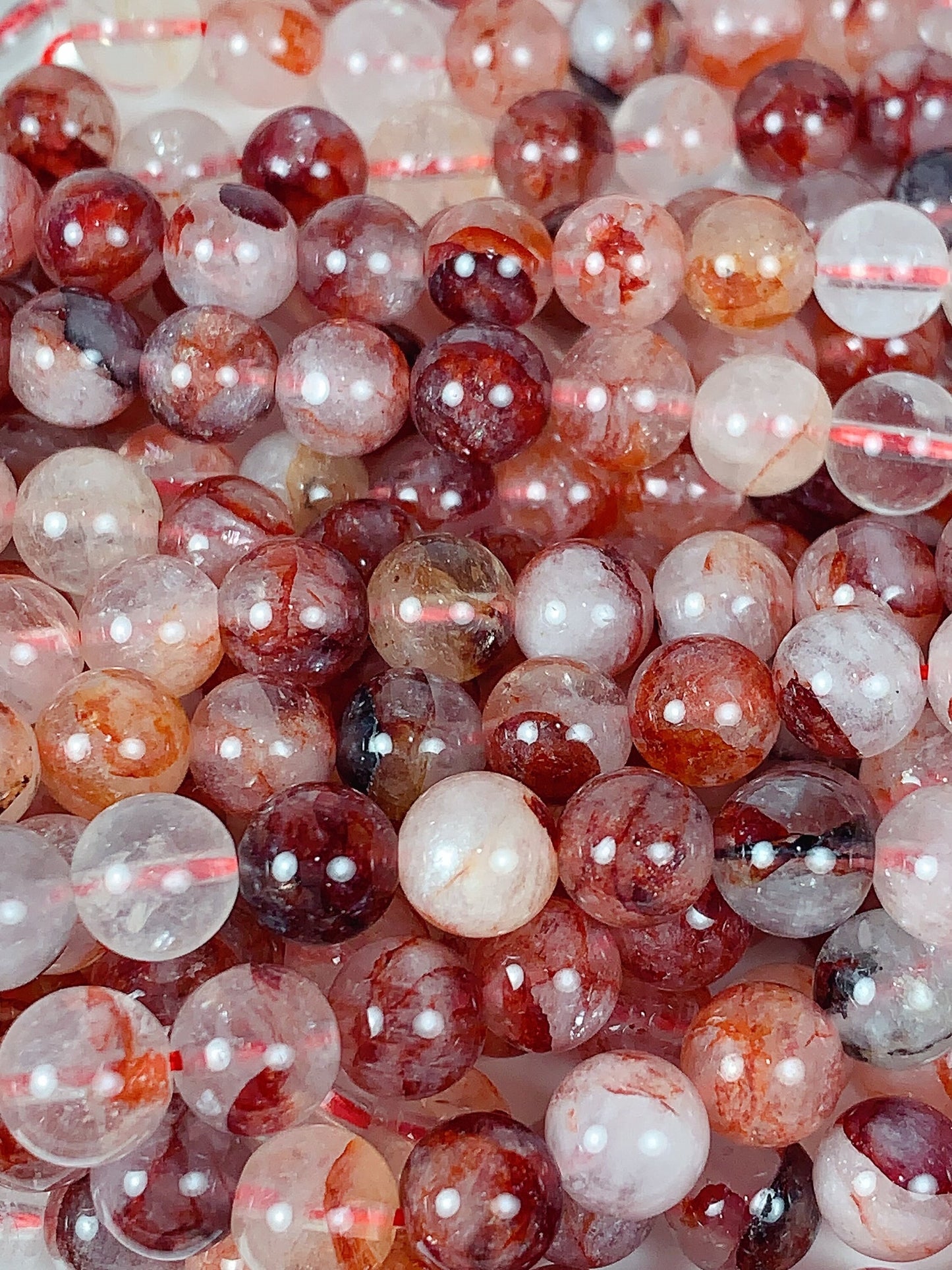 Natural Red Hematoid Quartz Beads: Smooth Round Gemstone Strand