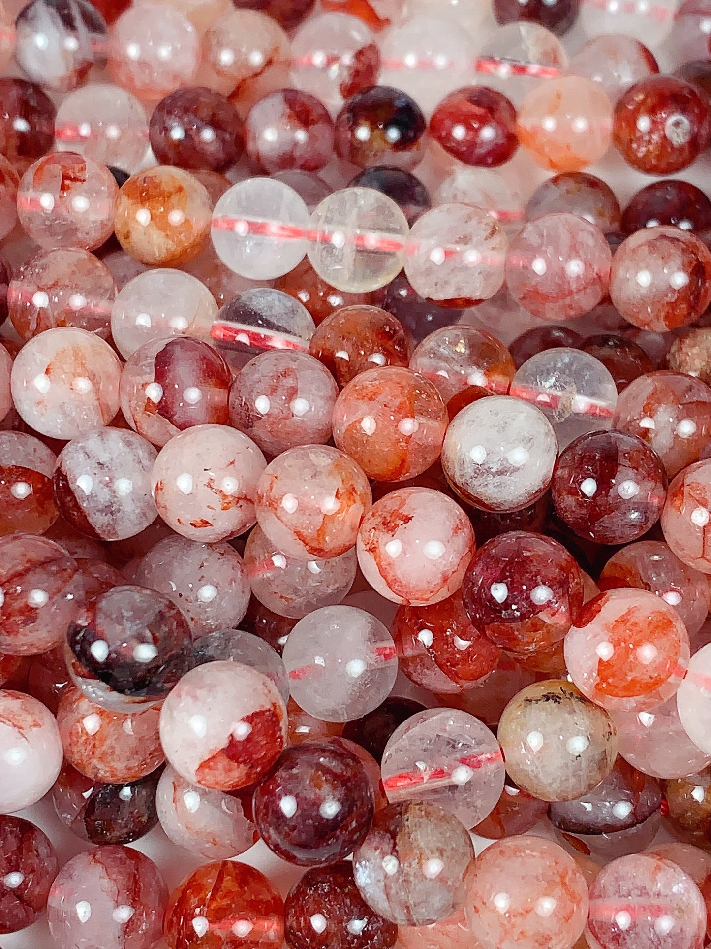 Natural Red Hematoid Quartz Beads: Smooth Round Gemstone Strand