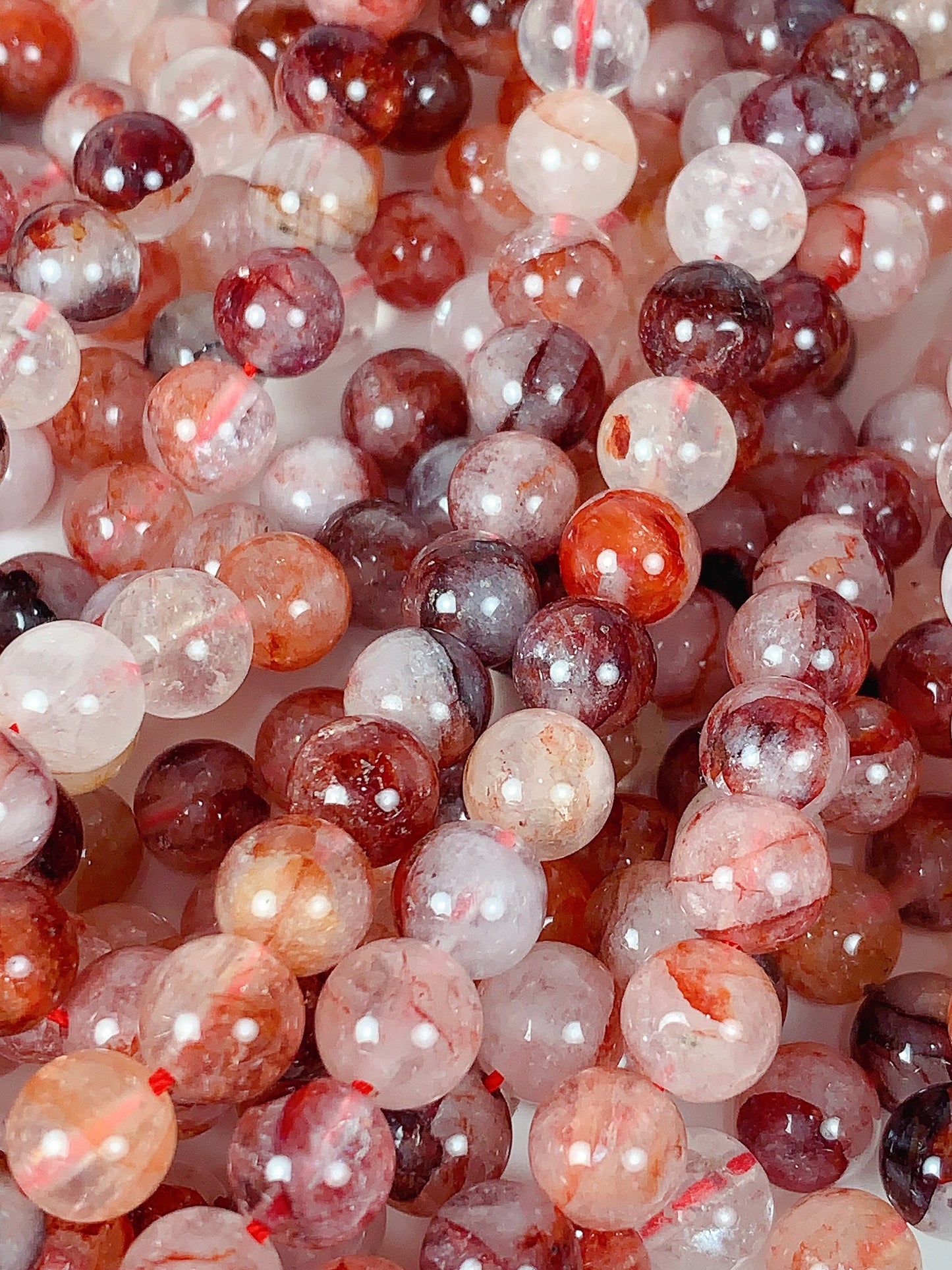Natural Red Hematoid Quartz Beads: Smooth Round Gemstone Strand