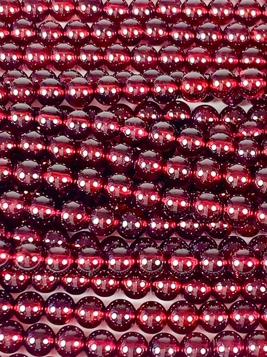 Natural Red Garnet Smooth Round Beads - 15.5" Strand