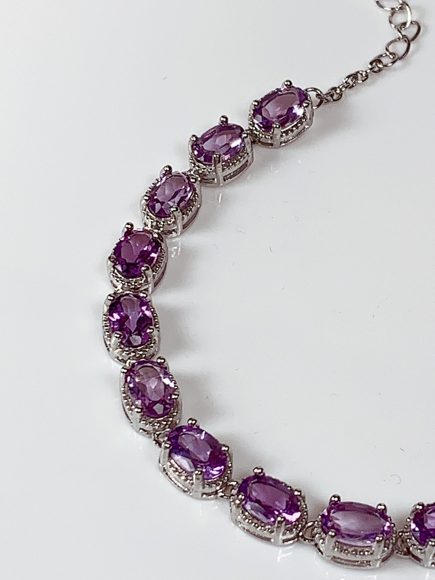 Grade AAA Genuine Natural Purple Amethyst 18k 925 Sterling Silver Bracelet Gemstone