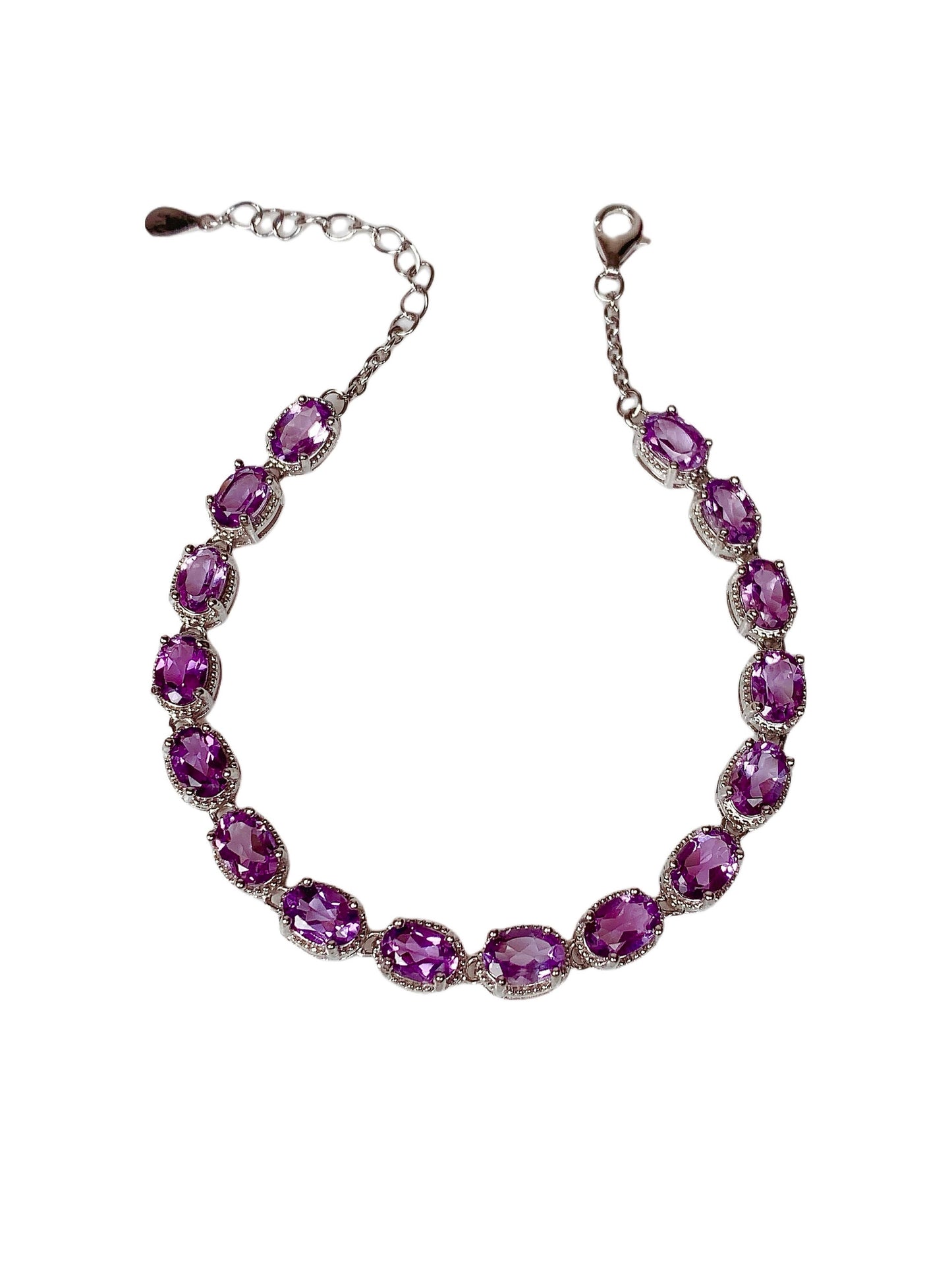 Grade AAA Genuine Natural Purple Amethyst 18k 925 Sterling Silver Bracelet Gemstone