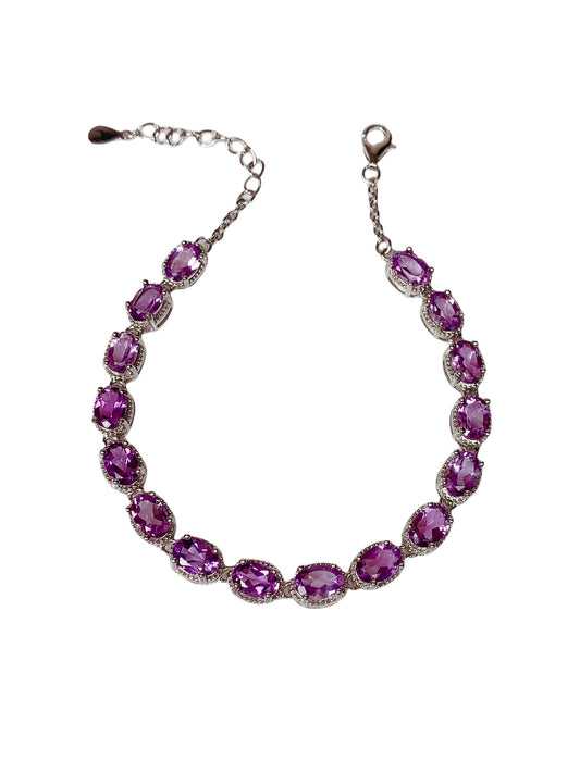 Grade AAA Genuine Natural Purple Amethyst 18k 925 Sterling Silver Bracelet Gemstone