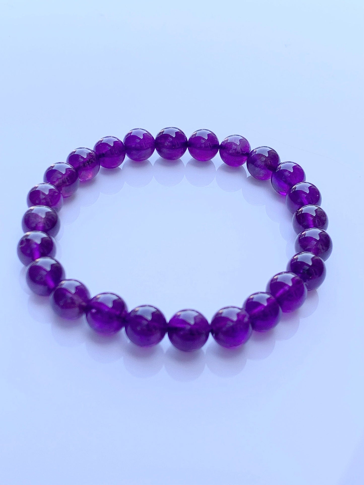 Grade AA Genuine Natural Deep Purple Amethyst Smooth Round Stretch Bracelet 8mm