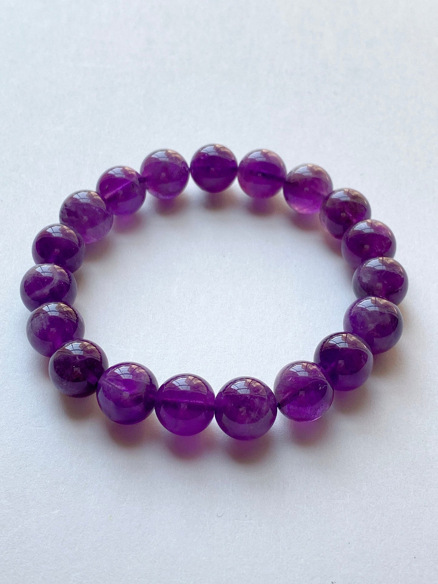 Genuine Natural purple Amethyst Smooth Round Stretch Bracelet 12mm