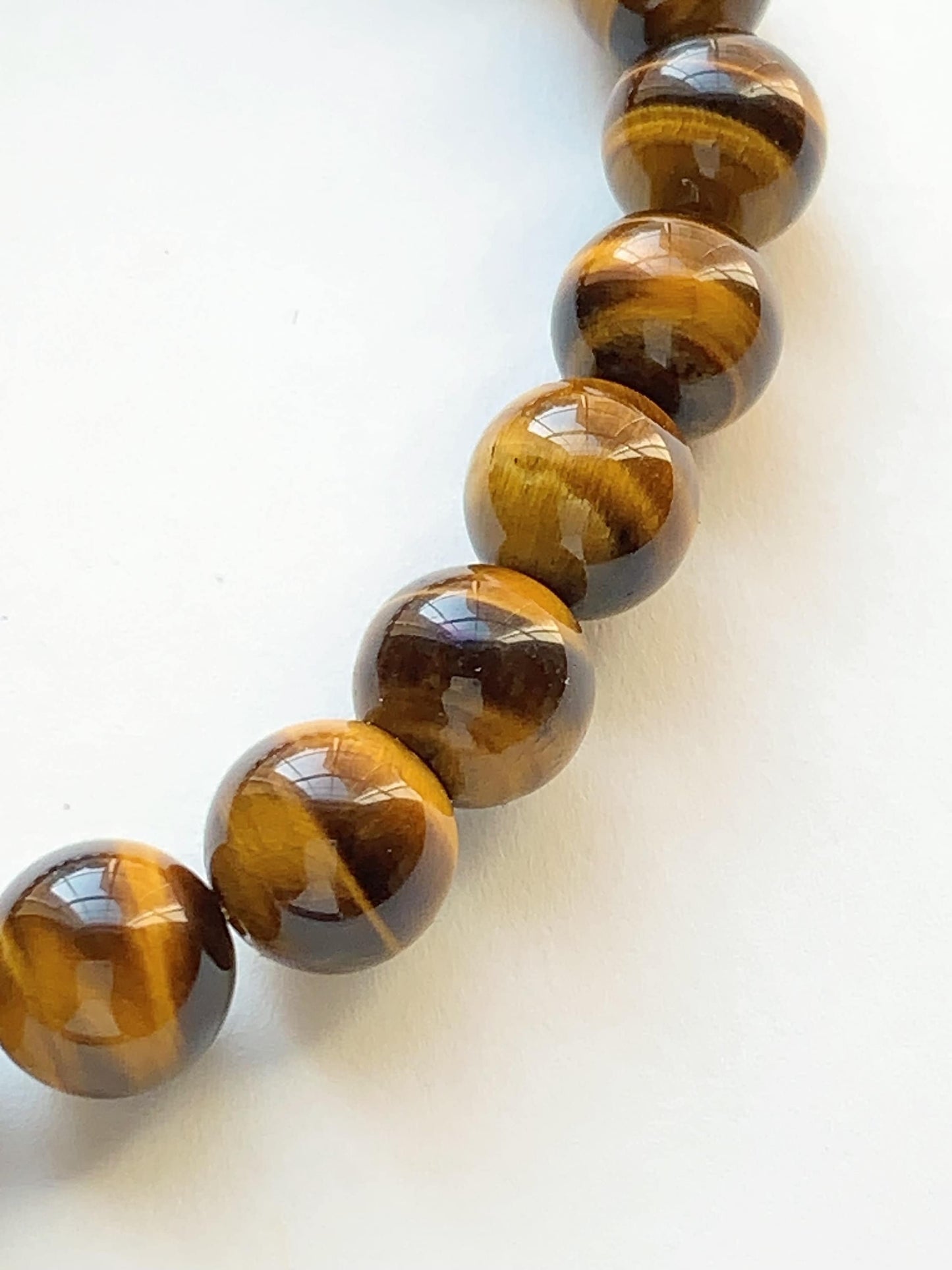Lightning pattern Zigzag Chatoyancy AAA+ Natural Yellow Gold Tigers Eye Smooth Round Stretch Bracelet 8mm