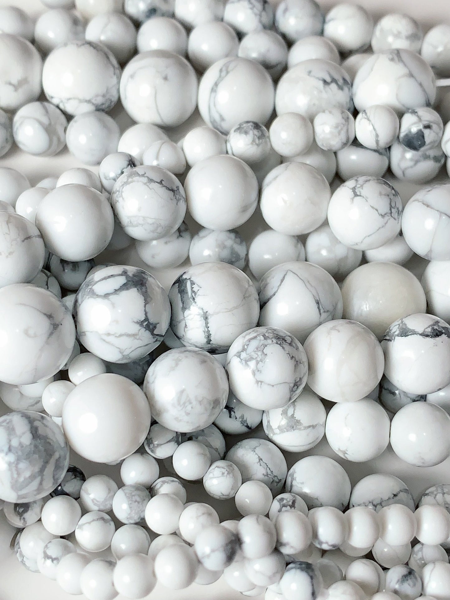 AAA Natural Howlite Beads: Gray White Smooth Round Gemstone Strand