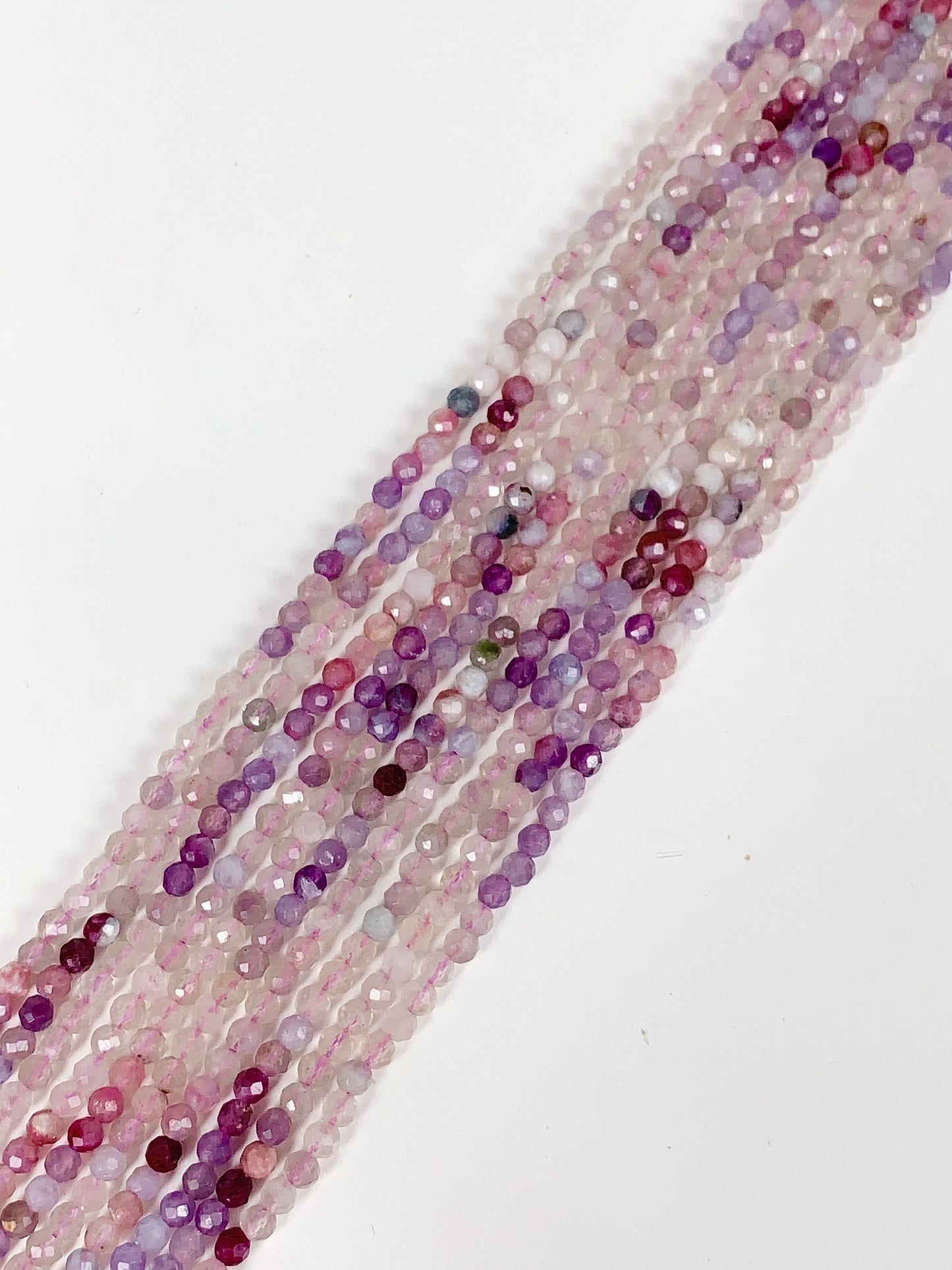 Natural Rainbow Tourmaline Faceted Round Beads Pink, Purple, Red 3mm