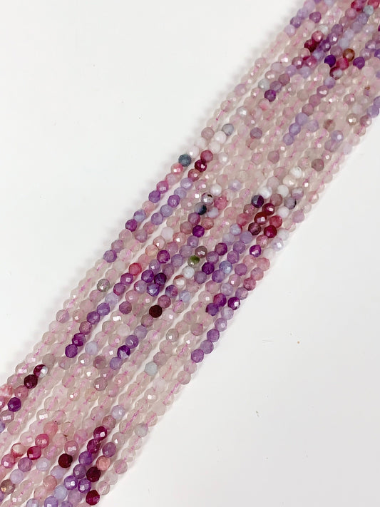 Natural Rainbow Tourmaline Faceted Round Beads Pink, Purple, Red 3mm