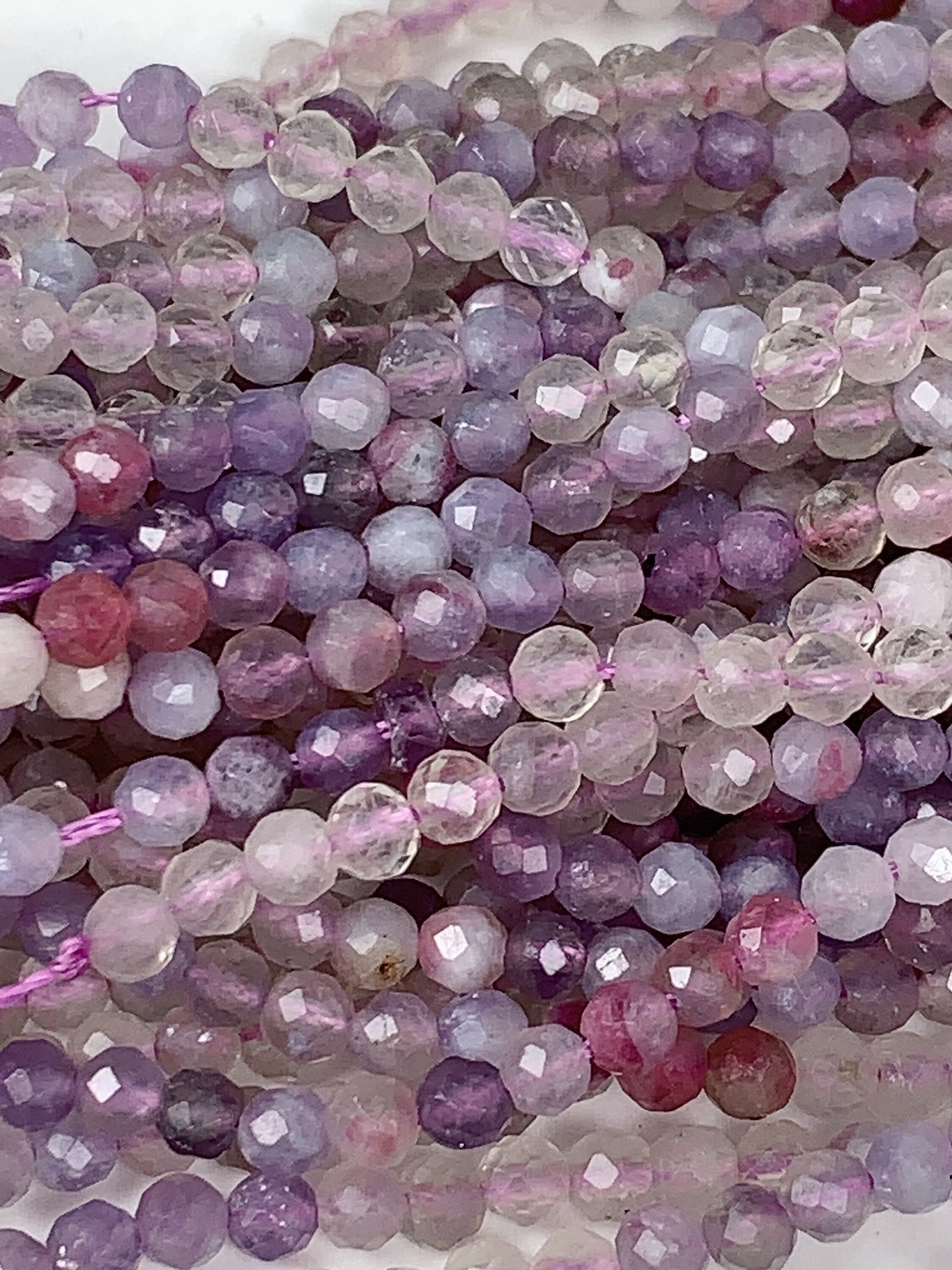 Natural Rainbow Tourmaline Faceted Round Beads Pink, Purple, Red 3mm