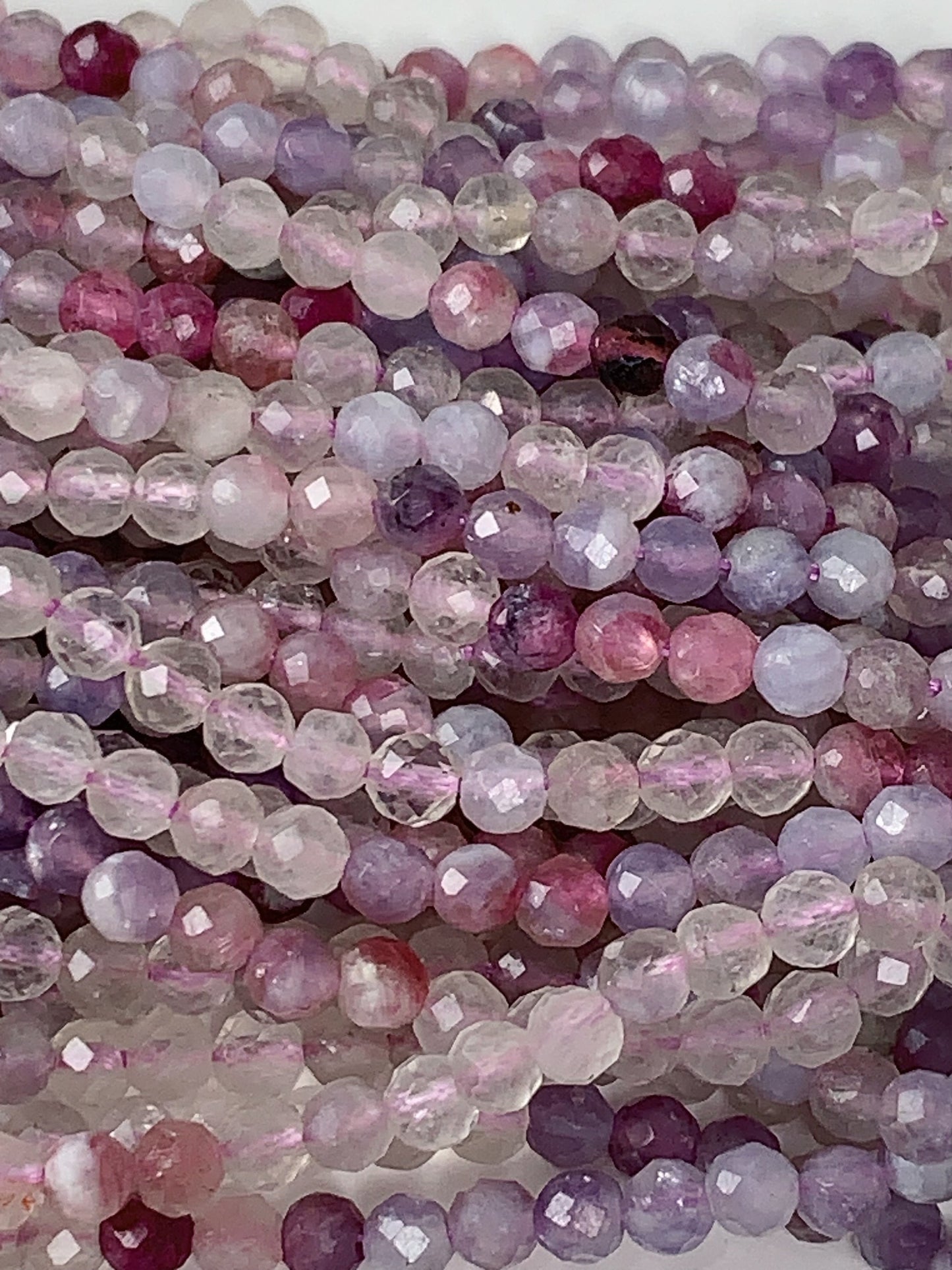 Natural Rainbow Tourmaline Faceted Round Beads Pink, Purple, Red 3mm