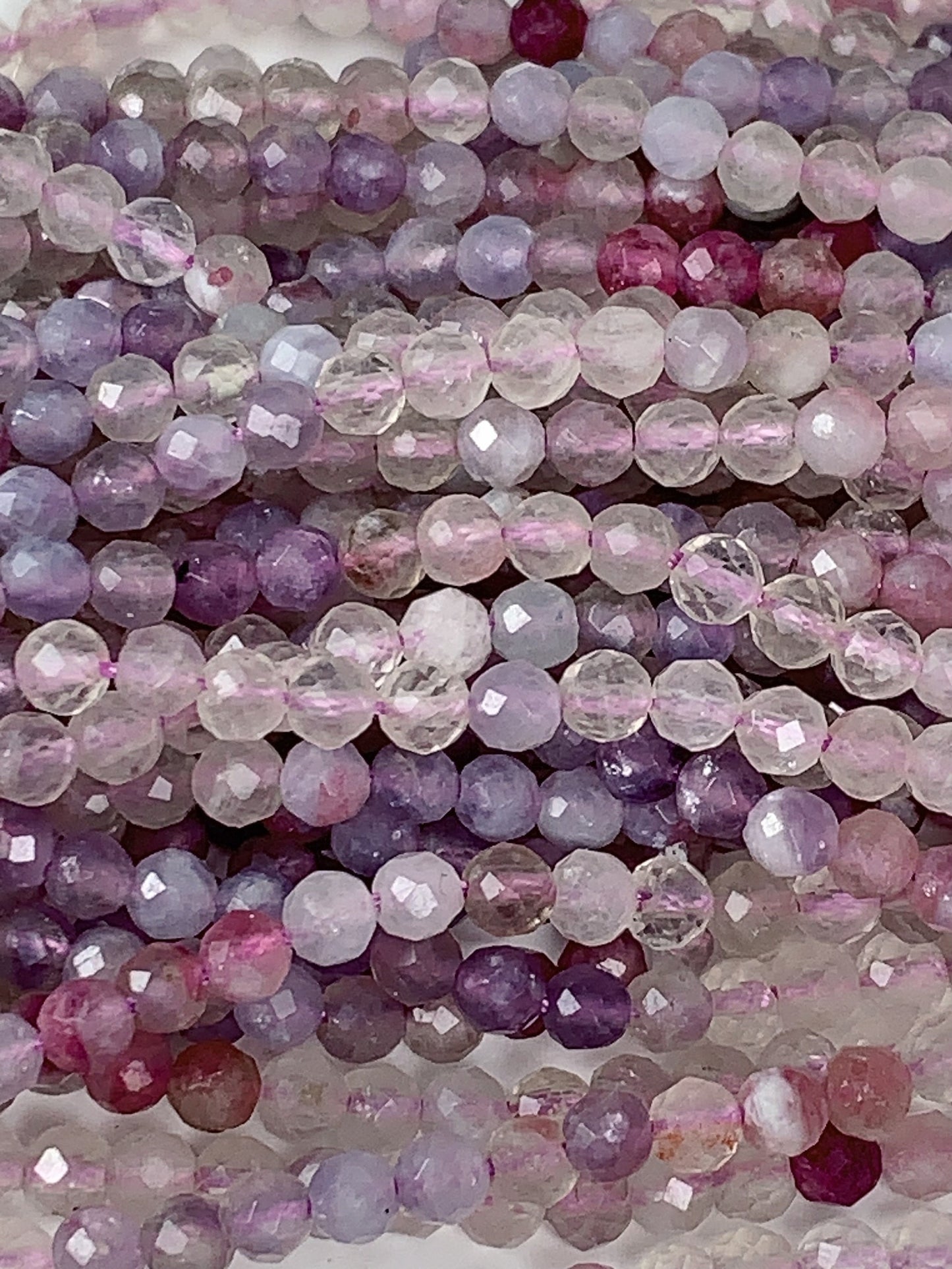 Natural Rainbow Tourmaline Faceted Round Beads Pink, Purple, Red 3mm