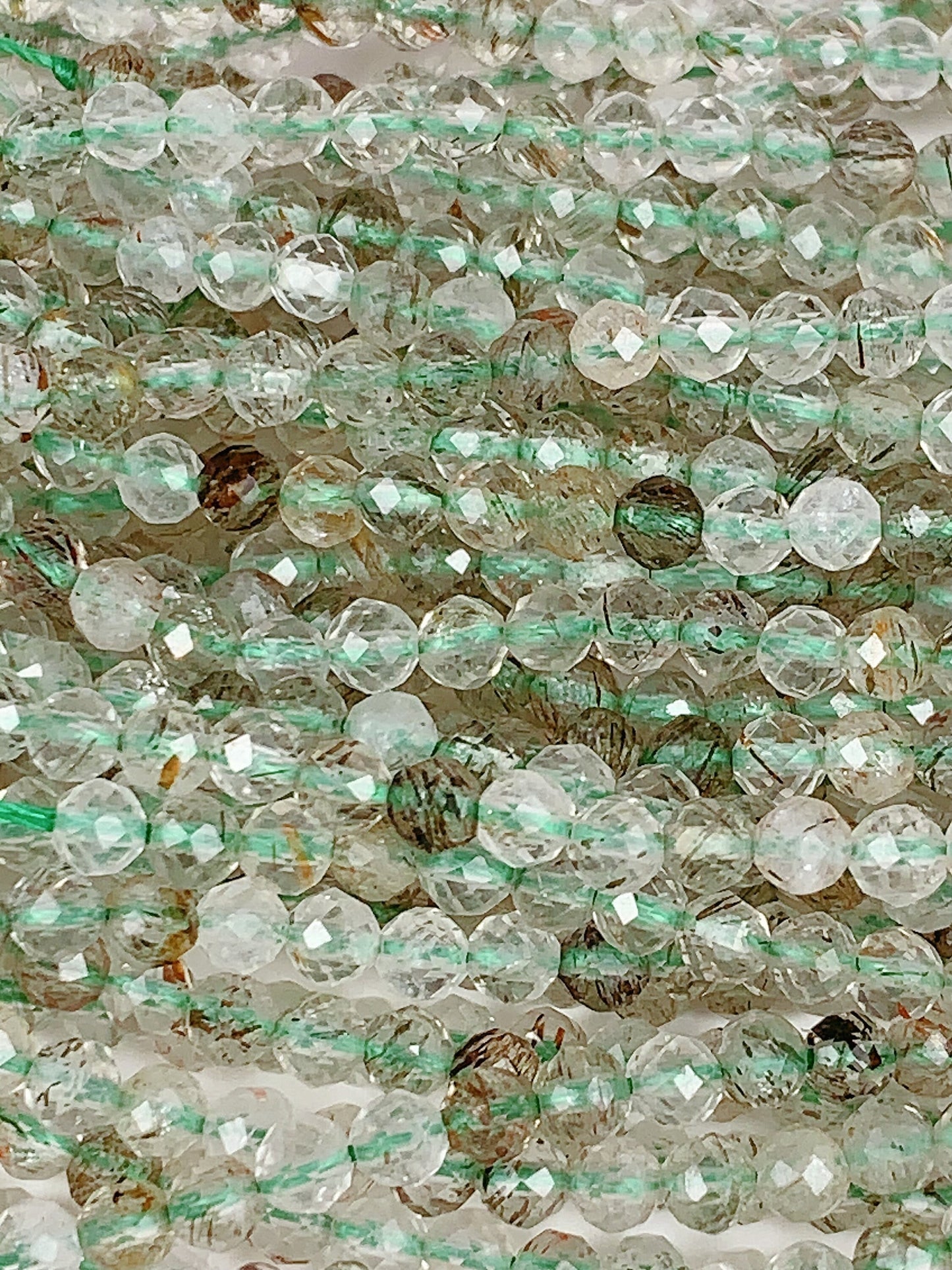 Genuine Natural Green Tourmaline Rutilated Quartz Faceted Round Beads 15.5" Strand 2mm 3mm 4mm