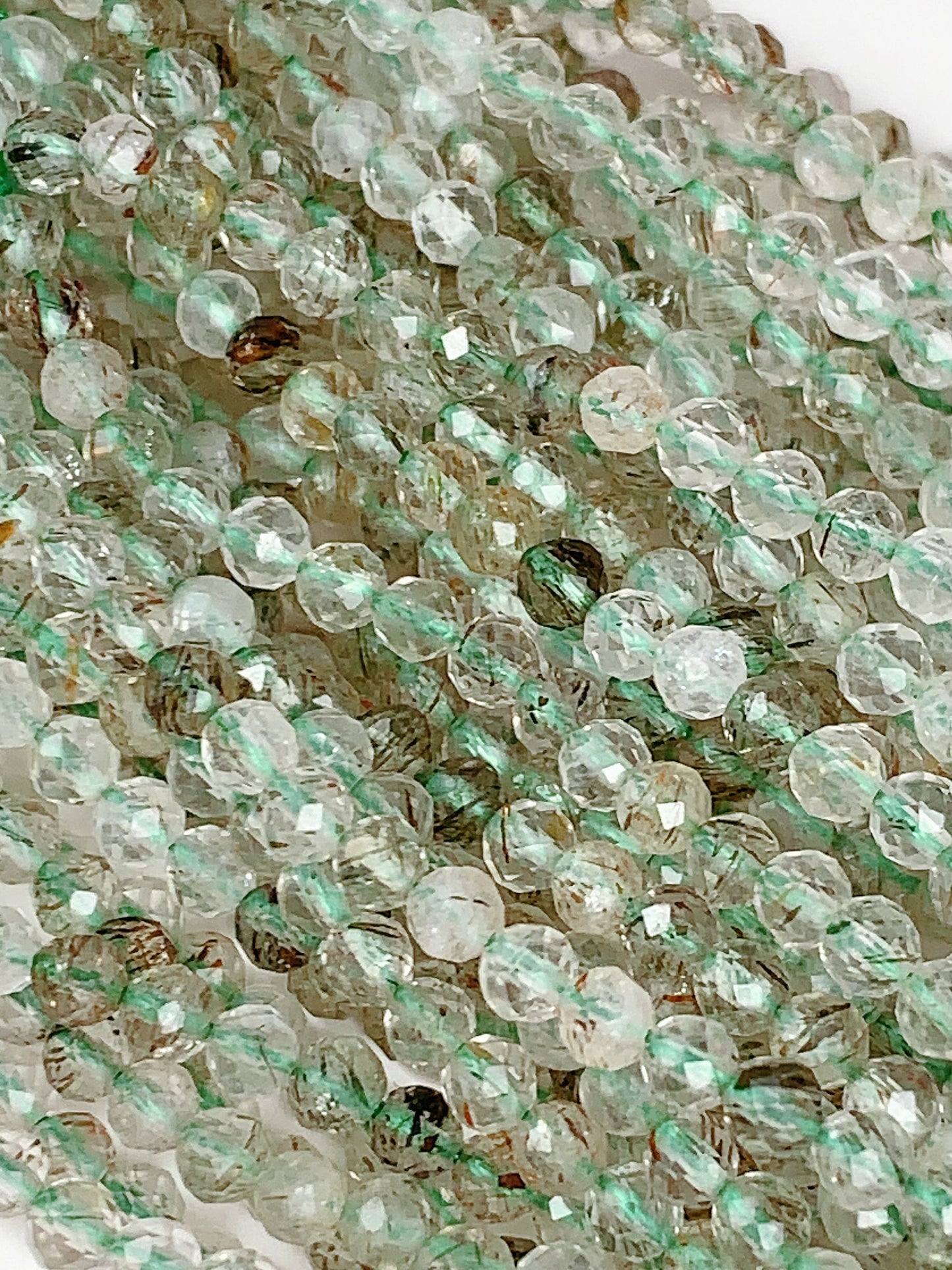Genuine Natural Green Tourmaline Rutilated Quartz Faceted Round Beads 15.5" Strand 2mm 3mm 4mm