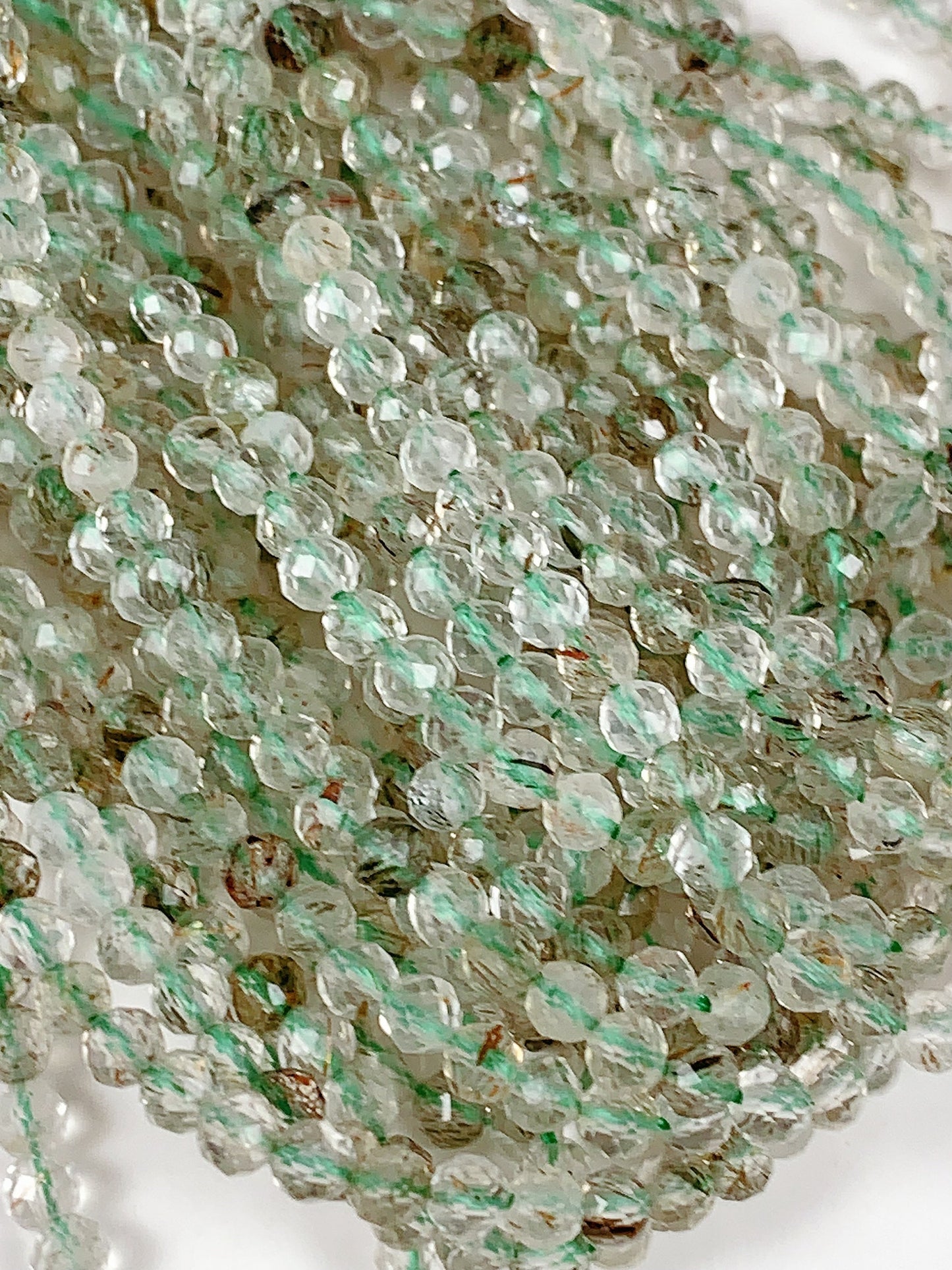 Genuine Natural Green Tourmaline Rutilated Quartz Faceted Round Beads 15.5" Strand 2mm 3mm 4mm