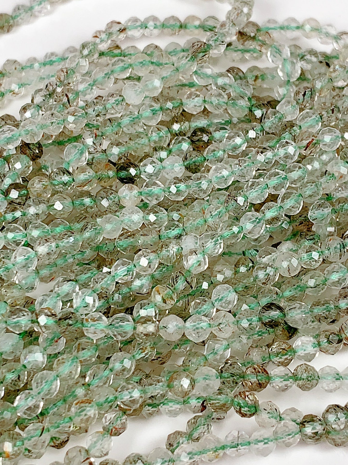 Genuine Natural Green Tourmaline Rutilated Quartz Faceted Round Beads 15.5" Strand 2mm 3mm 4mm