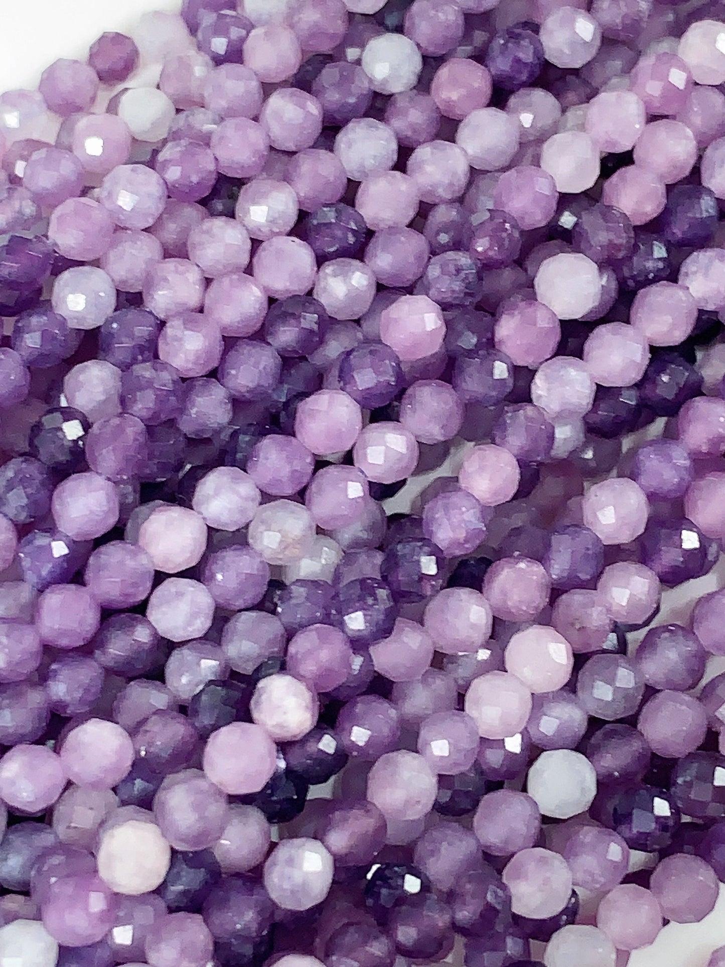 Genuine Natural Purple  Lilac Lepidolite Faceted Round Beads 15.5" Strand 2mm 3mm 4mm