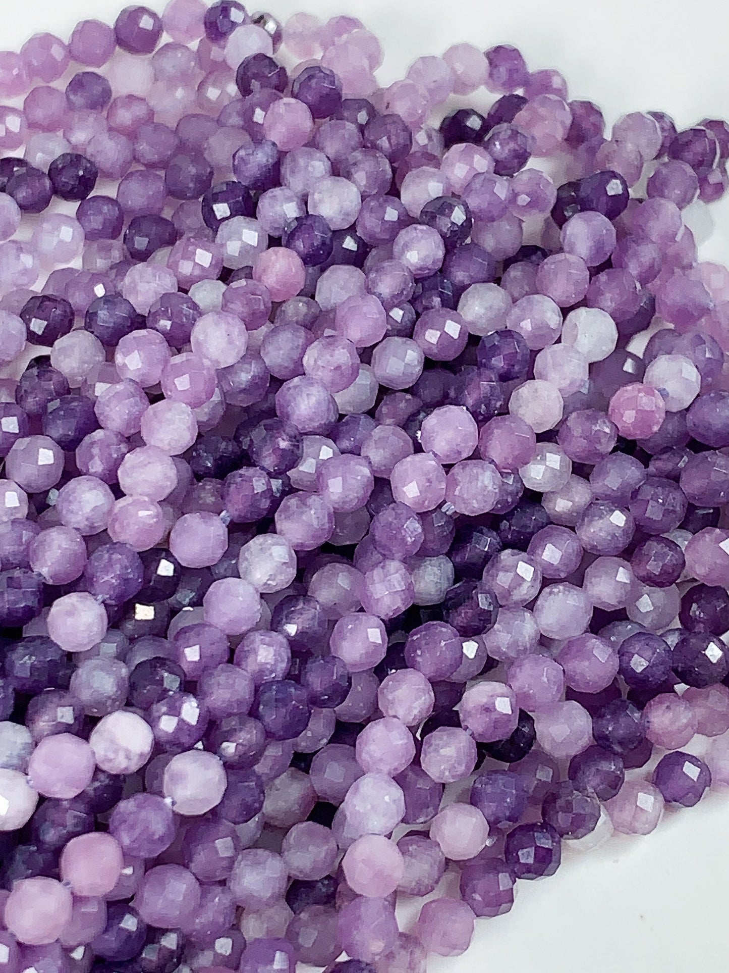 Genuine Natural Purple  Lilac Lepidolite Faceted Round Beads 15.5" Strand 2mm 3mm 4mm