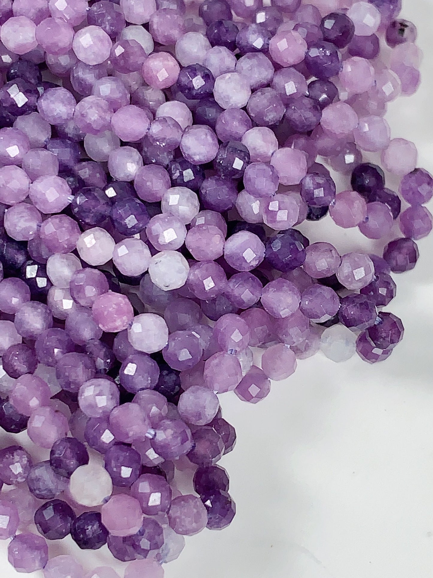 Genuine Natural Purple  Lilac Lepidolite Faceted Round Beads 15.5" Strand 2mm 3mm 4mm