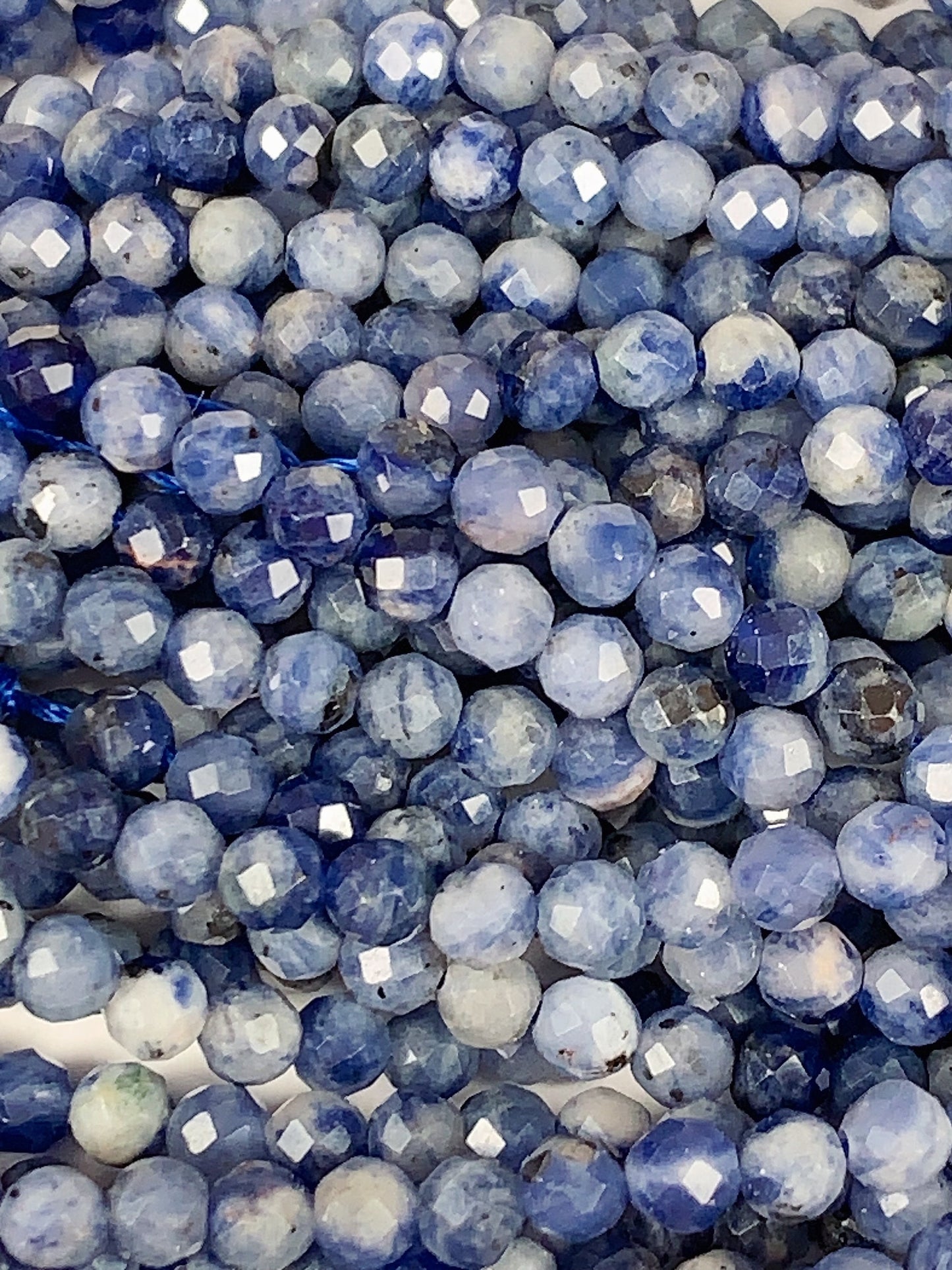 Genuine Natural Blue Spot Jasper Faceted Round Beads 15.5" Strand 2mm 3mm 4mm