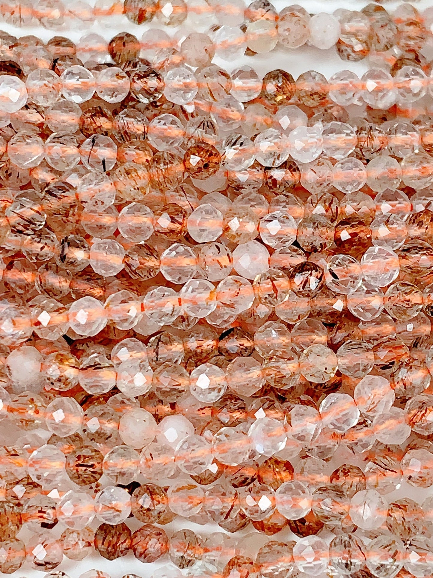 Faceted Copper Rutilated Quartz Beads: Natural Titanium, 2mm 3mm 4mm, 15.5" Strand