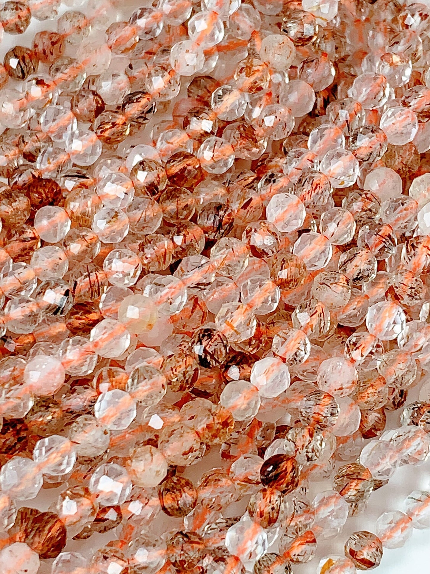 Faceted Copper Rutilated Quartz Beads: Natural Titanium, 2mm 3mm 4mm, 15.5" Strand