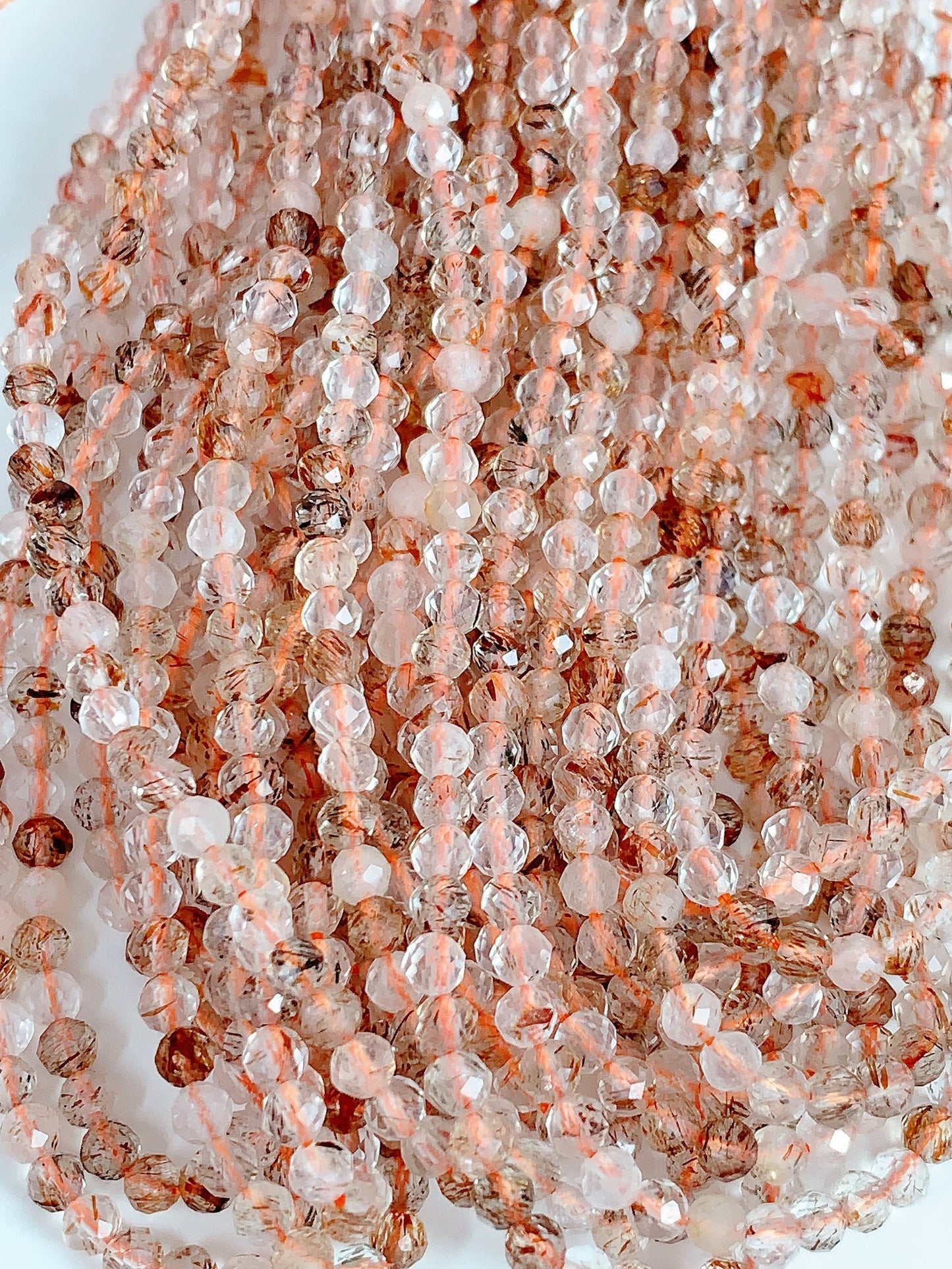 Faceted Copper Rutilated Quartz Beads: Natural Titanium, 2mm 3mm 4mm, 15.5" Strand