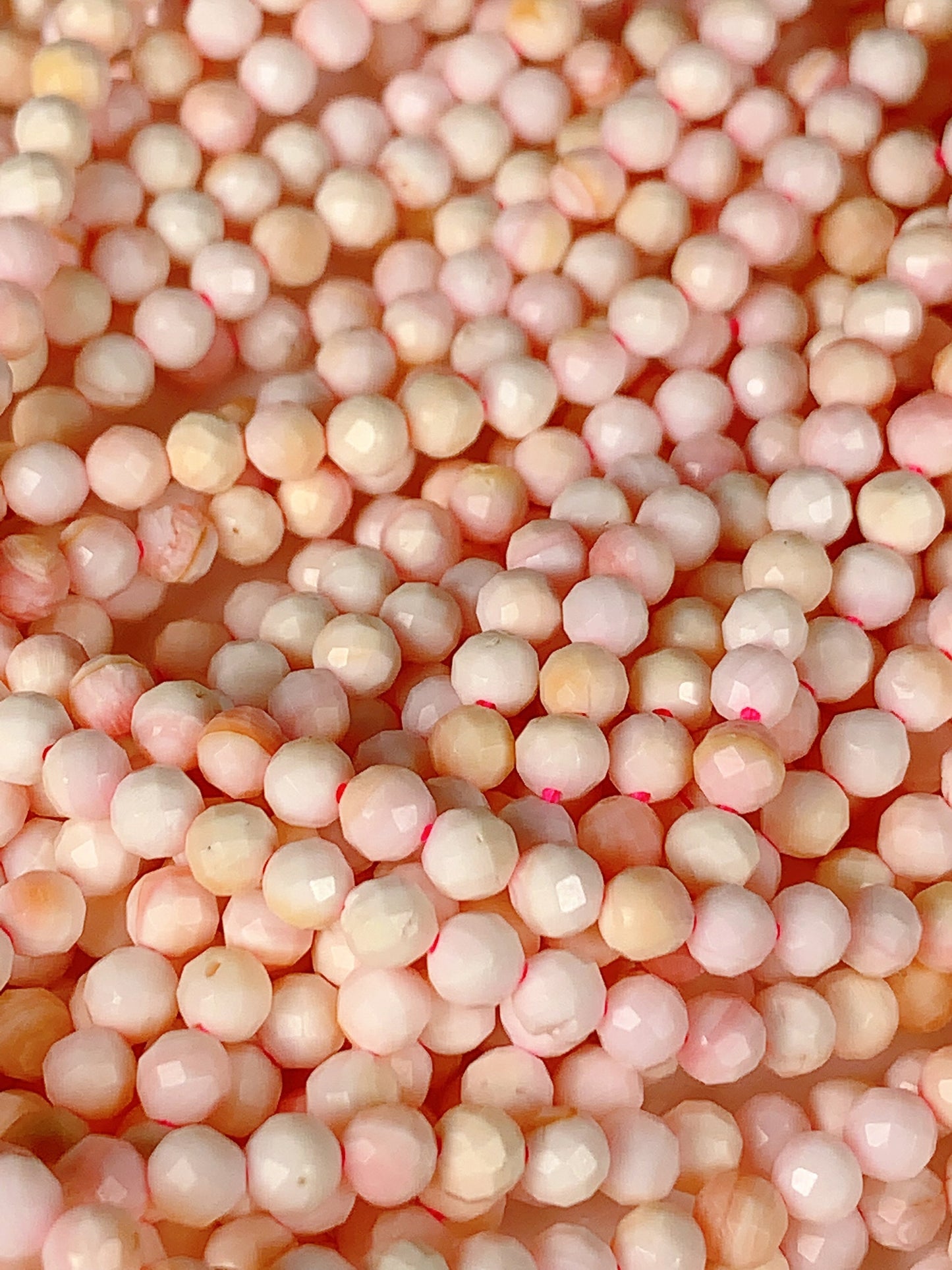Genuine Natural Queen Conch Faceted Round Beads 15.5" Strand 2mm 3mm 4mm