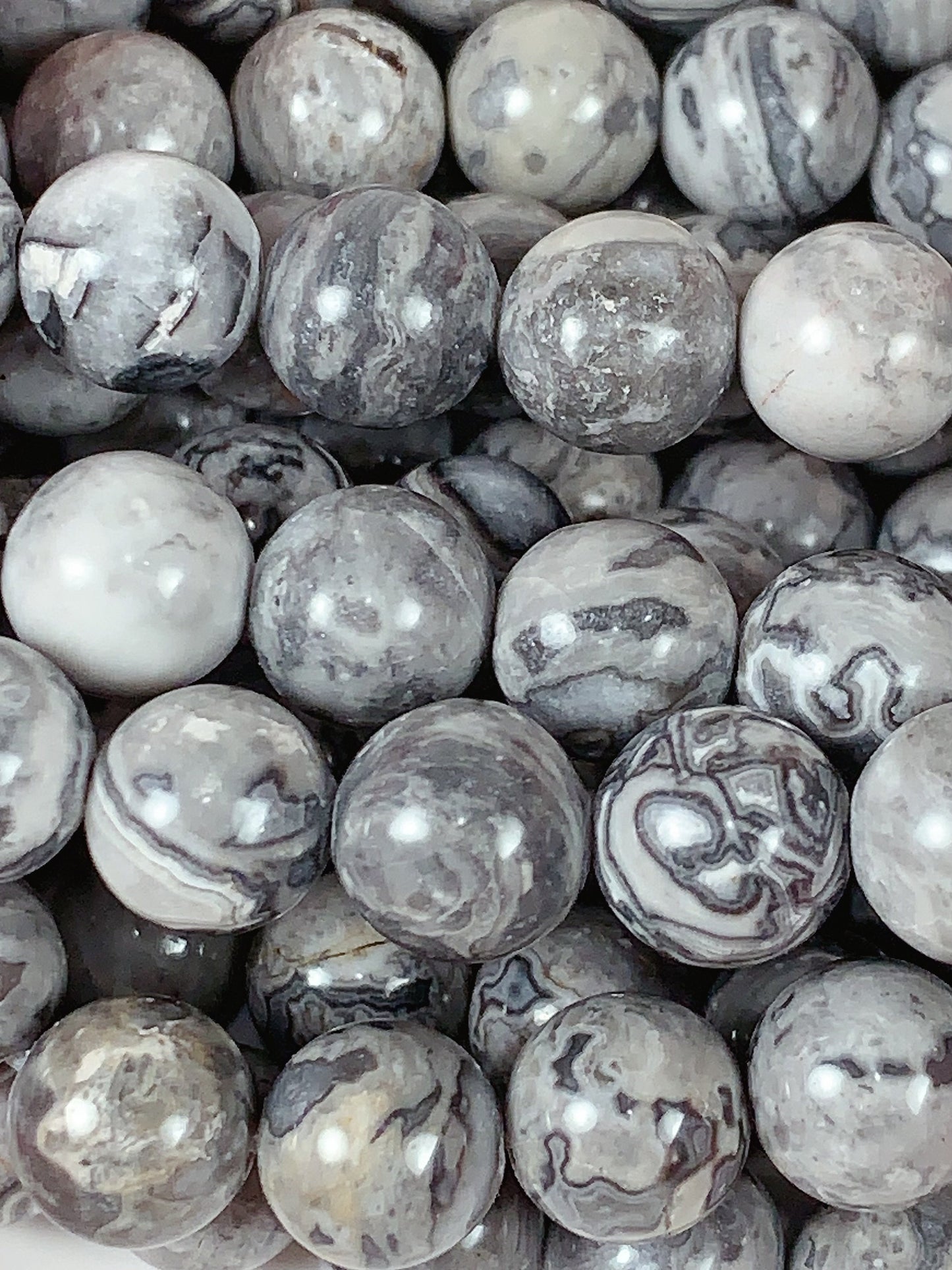 Gray Map Stone Jasper Smooth Round Beads: Natural  Strand 15.5" 4mm 6mm 8mm 10mm 12mm 14mm 16mm