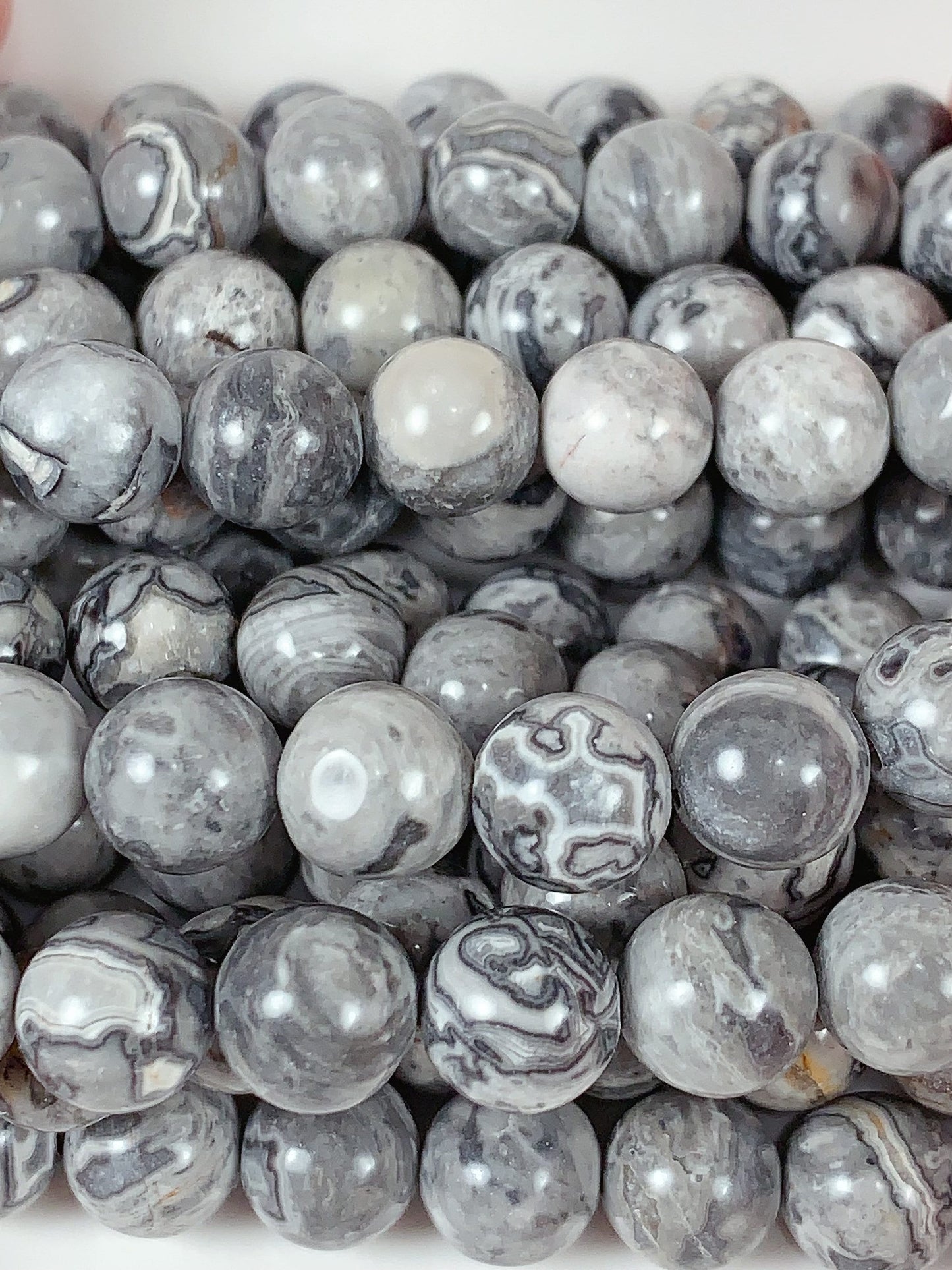 Gray Map Stone Jasper Smooth Round Beads: Natural  Strand 15.5" 4mm 6mm 8mm 10mm 12mm 14mm 16mm