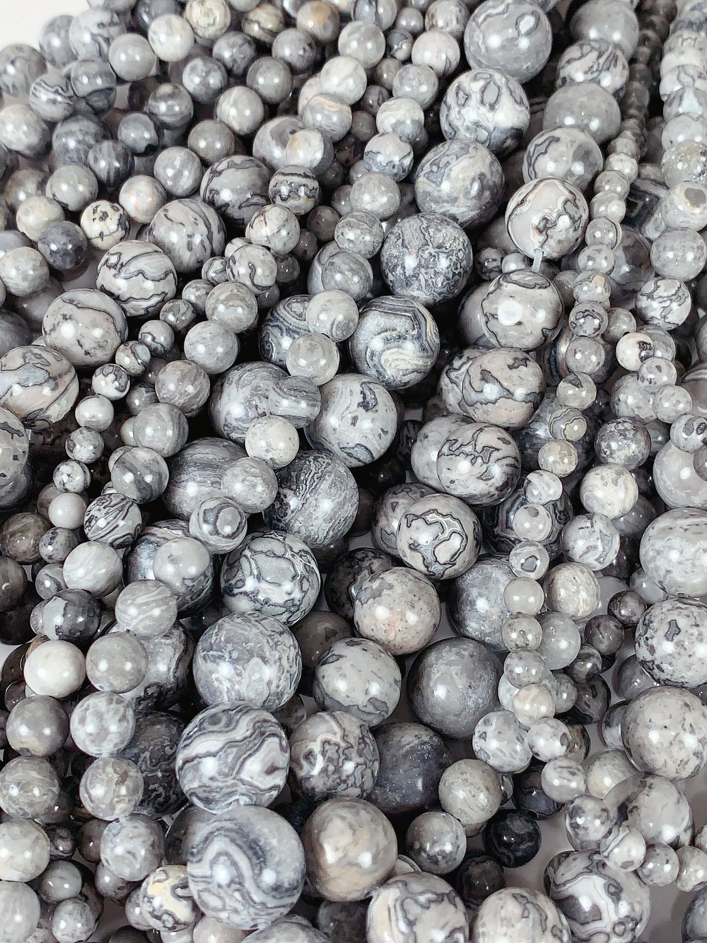 Gray Map Stone Jasper Smooth Round Beads: Natural  Strand 15.5" 4mm 6mm 8mm 10mm 12mm 14mm 16mm
