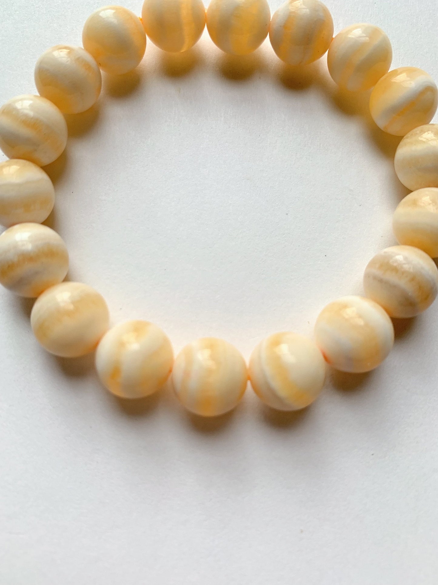 AAA Honey Calcite Crystal Bracelet: Banded Yellow Gemstone, 6mm-8mm