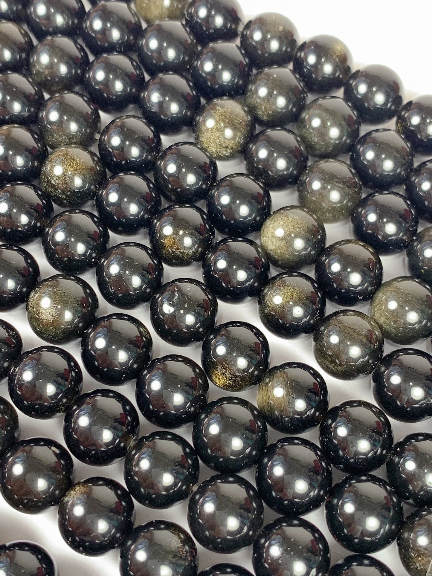 AAA Golden Obsidian Beads: Natural Black & Gold Round Gemstone Strand