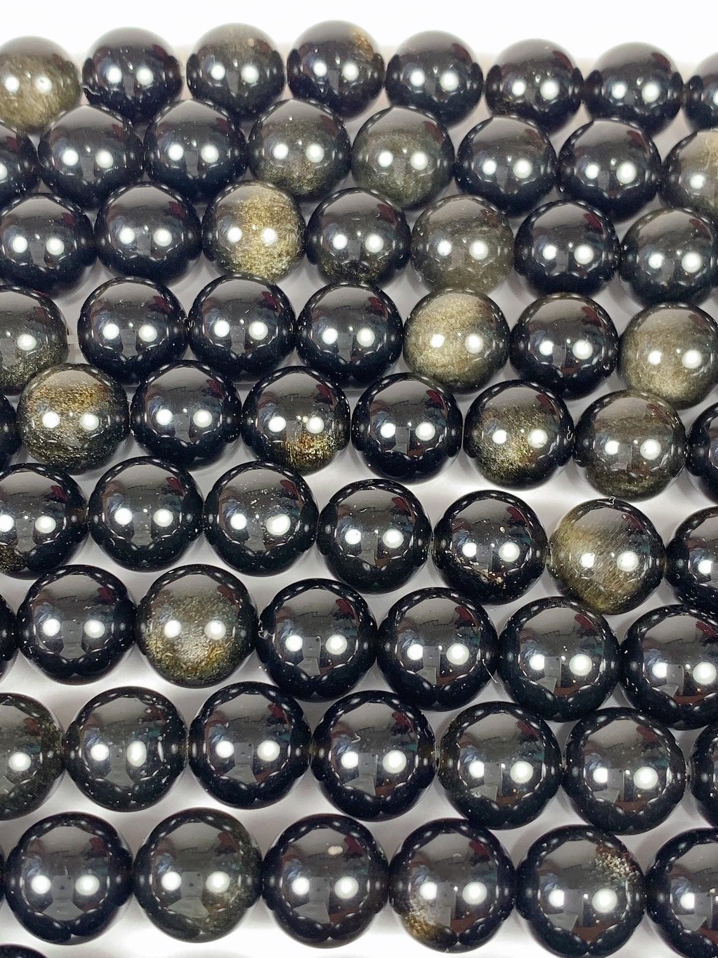 AAA Golden Obsidian Beads: Natural Black & Gold Round Gemstone Strand