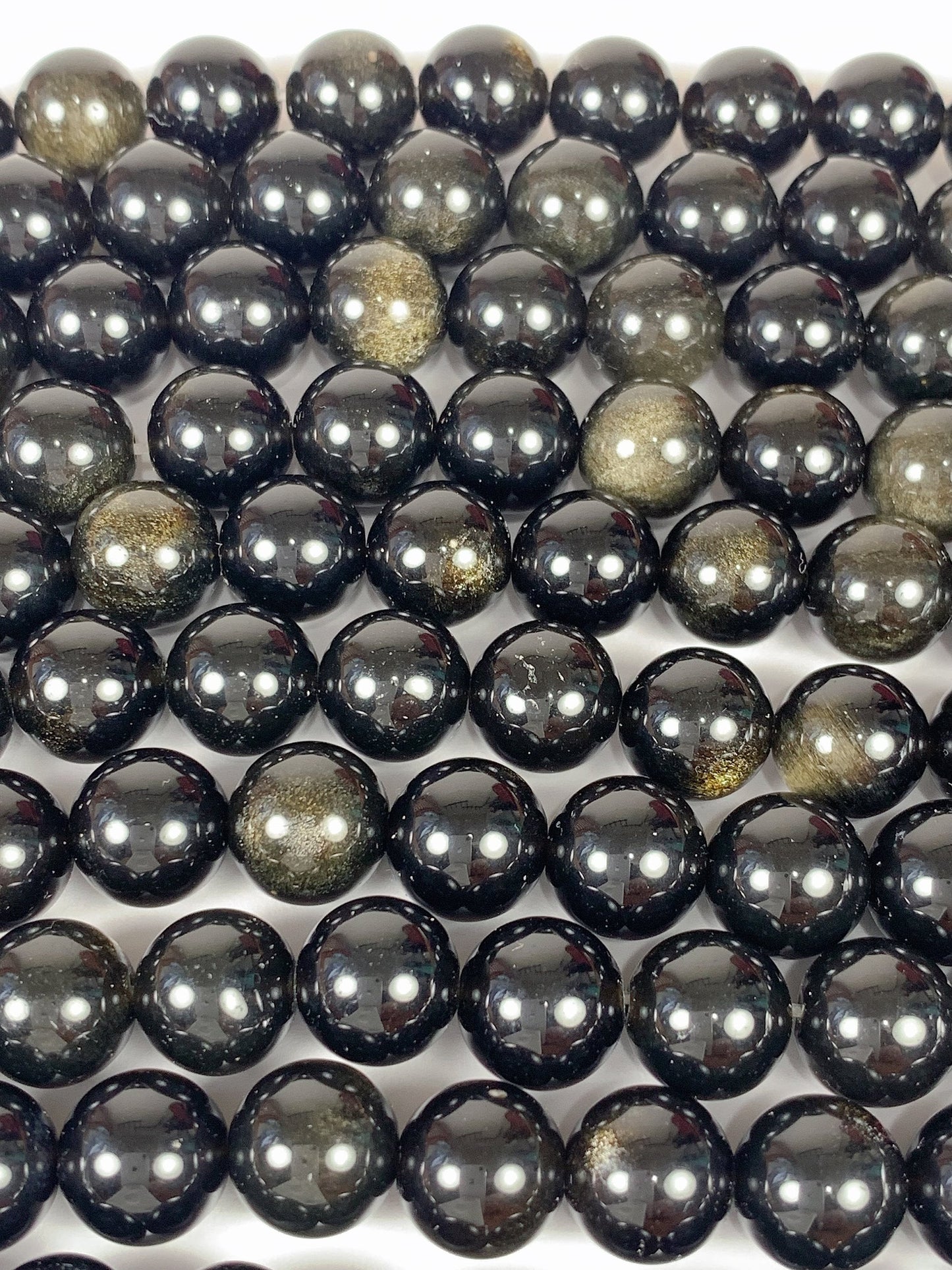AAA Golden Obsidian Beads: Natural Black & Gold Round Gemstone Strand