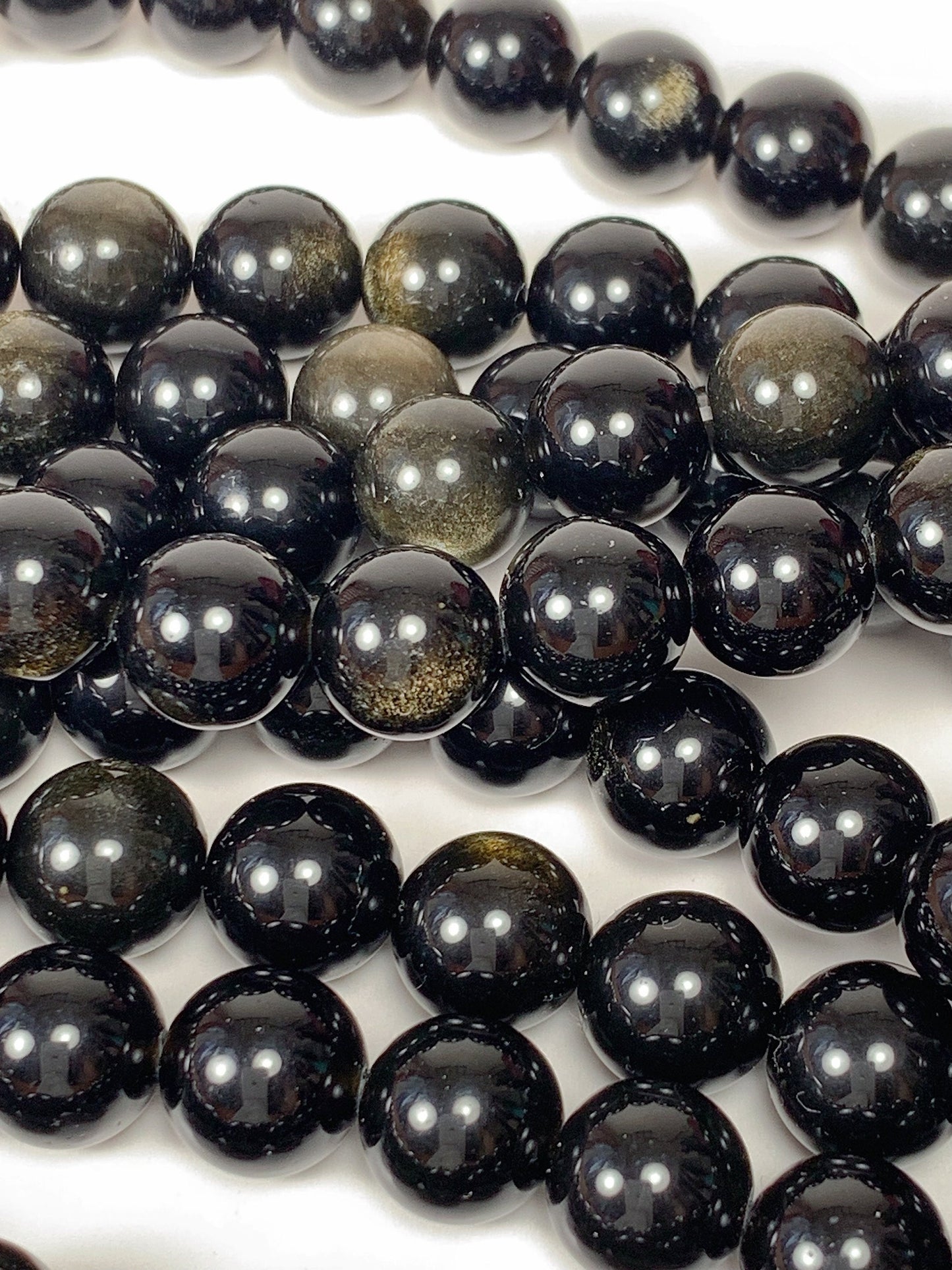 AAA Golden Obsidian Beads: Natural Black & Gold Round Gemstone Strand